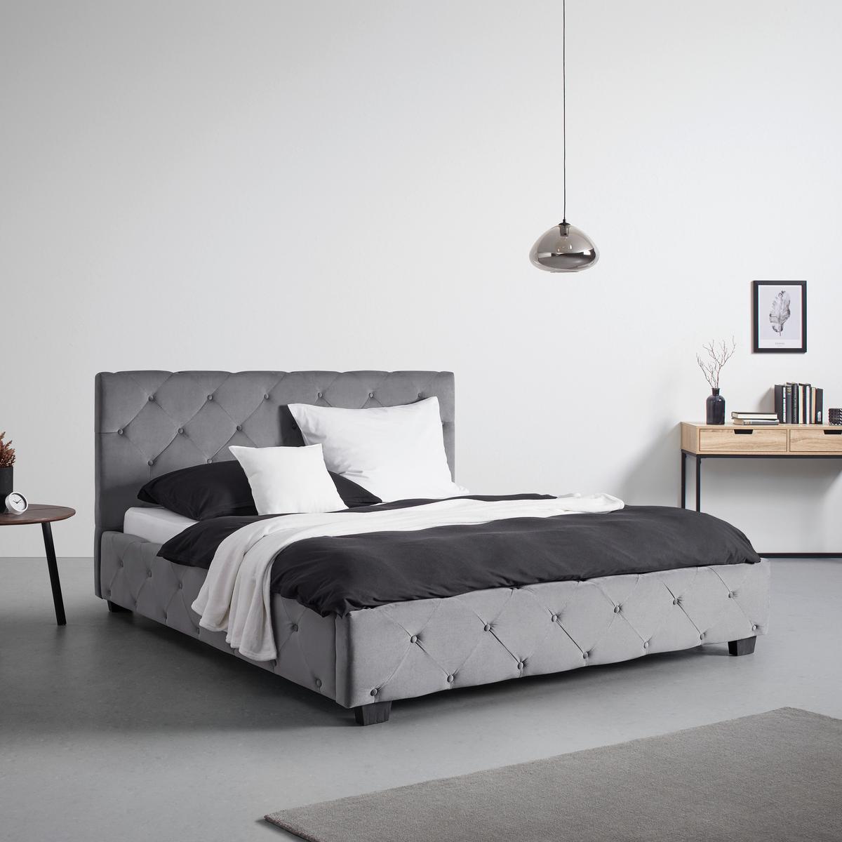 Nízká čalouněná postel LINA, 180x200 cm, šedá - šedá/černá, Moderní, kov/dřevo (180/200cm) - Livetastic