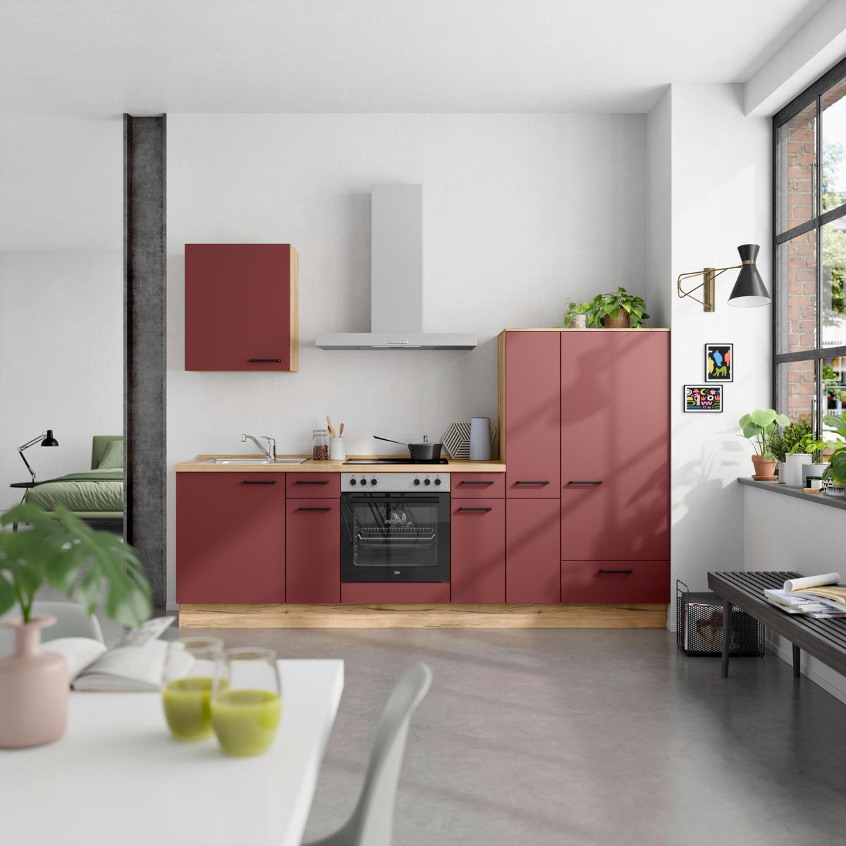 Küchenleerblock Easytouch Low-Line, L3 Rechts - Eichefarben/Rot, MODERN, Holzwerkstoff (270cm) - Nobilia