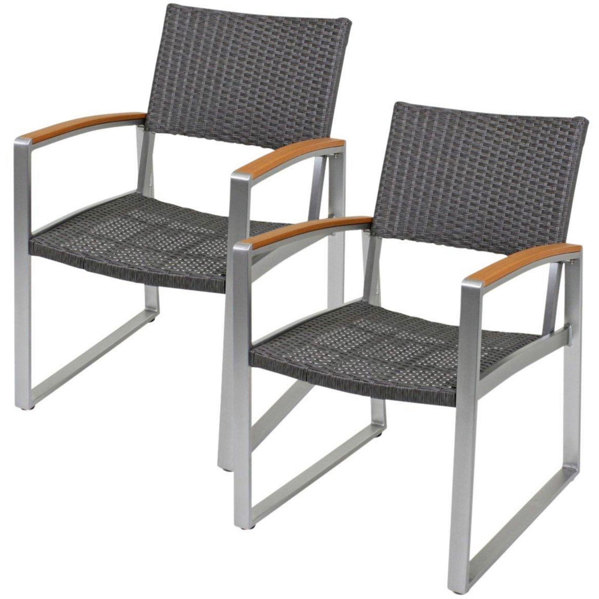 Gartensessel Stapelbar Ava 2er-Set Aluminium/Kunststoff - Hellbraun/Dunkelgrau, Basics, Kunststoff/Metall (56/84/66cm) - Gardenson