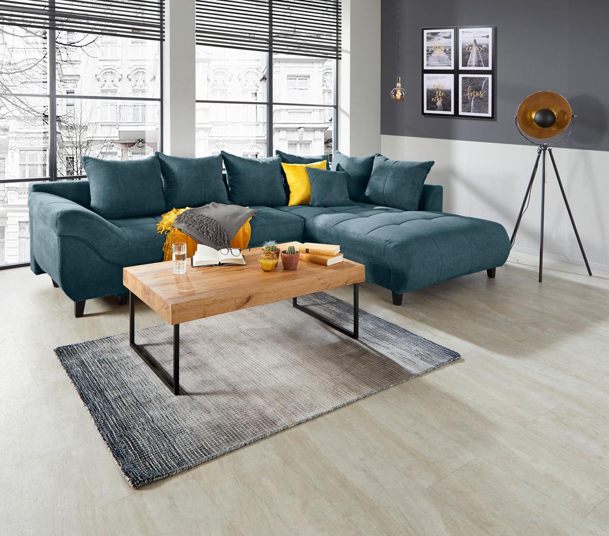 Ecksofa Mendoza - Petrol/Schwarz, Design, Textil (309/197cm) - Ondega
