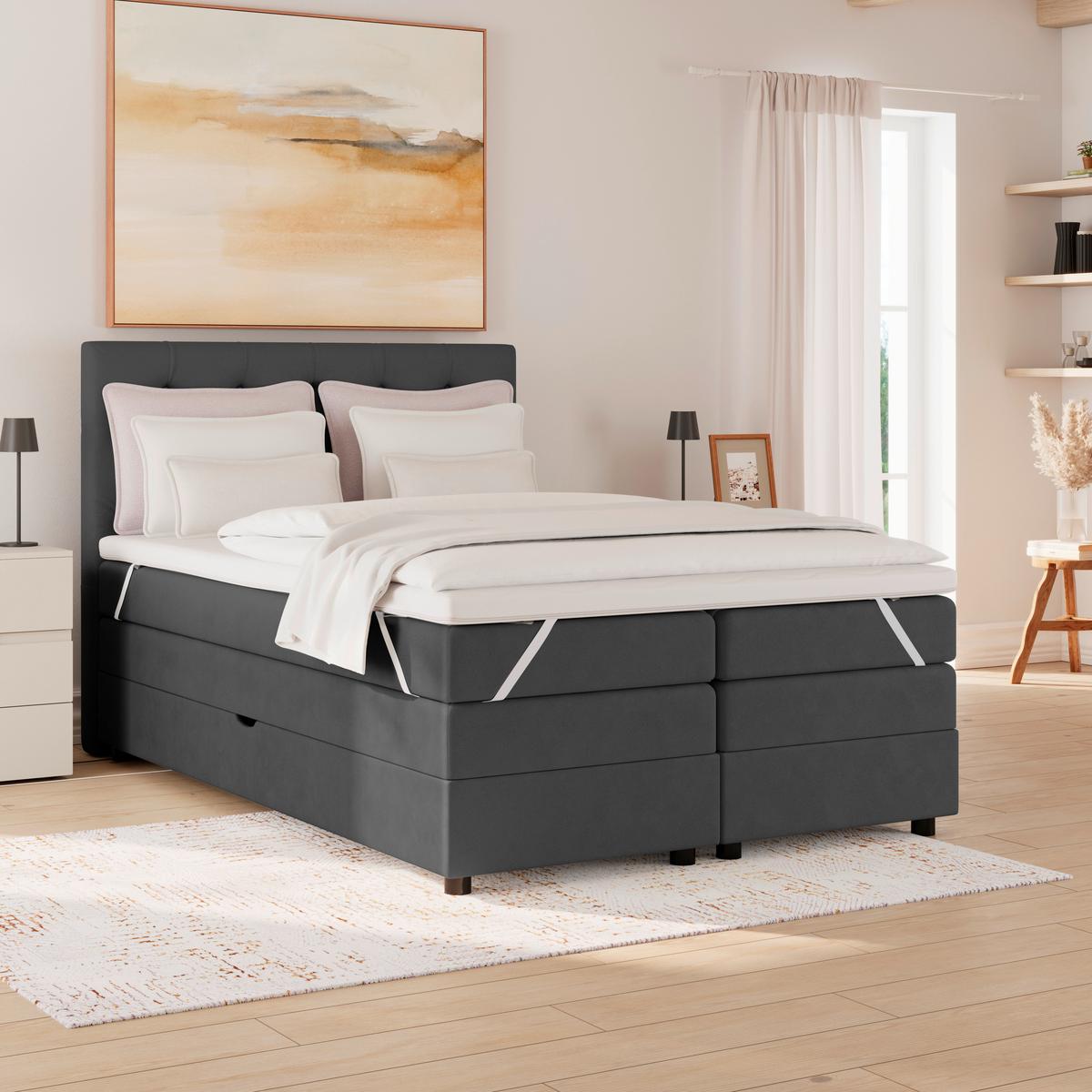 Boxspringbett Elio Graphitfarben 140x200 Cm H4 - Schwarz/Graphitfarben, ROMANTIK / LANDHAUS, Textil (144/121/212cm) - James Wood