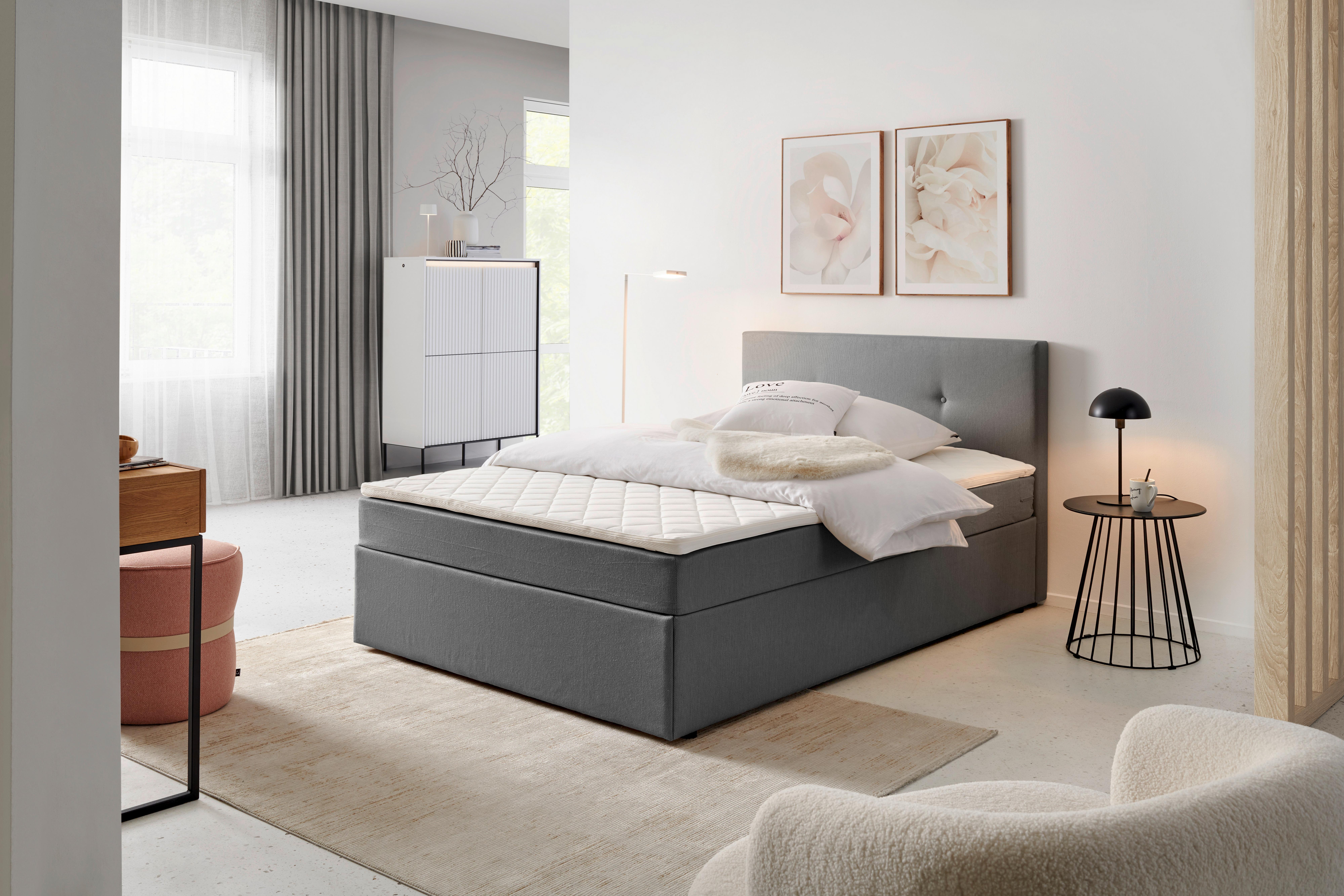 Boxbett mit Topper 140x200 Antonio - Schwarz/Grau, KONVENTIONELL, Holz/Holzwerkstoff (140/200cm) - P & B