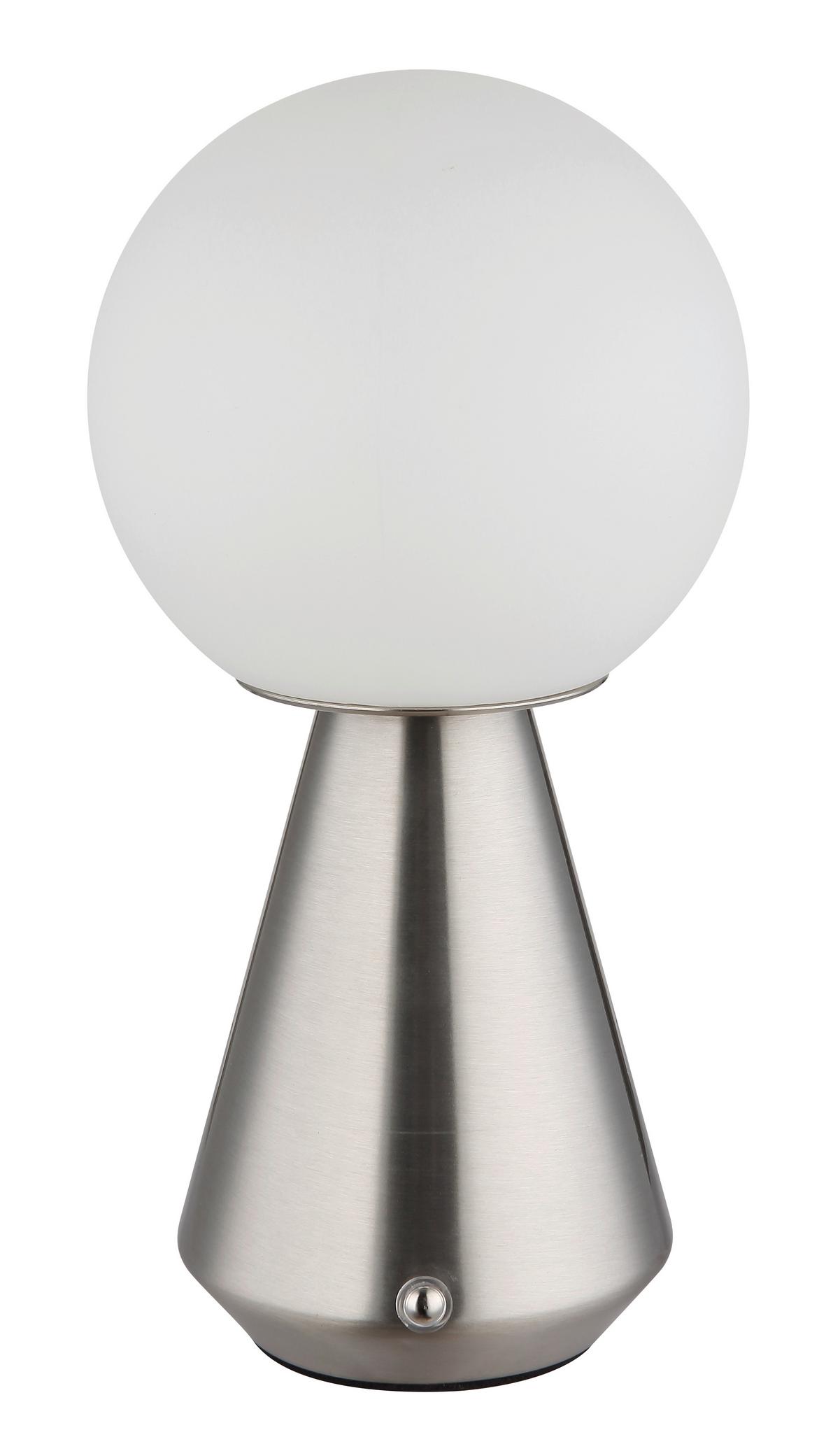 Akku-tischleuchte Sora Weiß Nickelfarben D:12cm - Weiß/Nickelfarben, Design, Kunststoff/Metall (12/23,5cm) - Globo