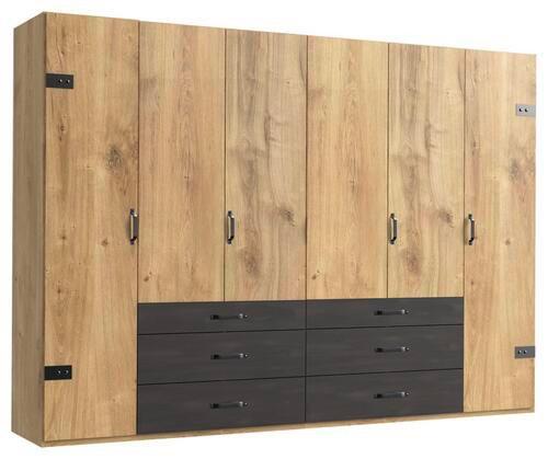 skříň s otočnými dveřmi DETROIT šířka 300cm - barvy dubu/barvy grafitu, Basics, kov/kompozitní dřevo (300/216/58cm) - MID.YOU