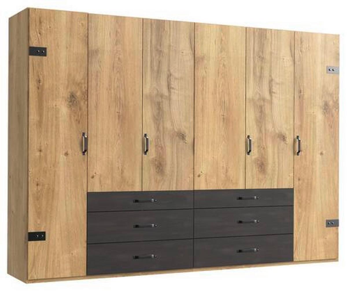 skříň s otočnými dveřmi DETROIT šířka 300cm - barvy dubu/barvy grafitu, Basics, kov/kompozitní dřevo (300/216/58cm) - MID.YOU