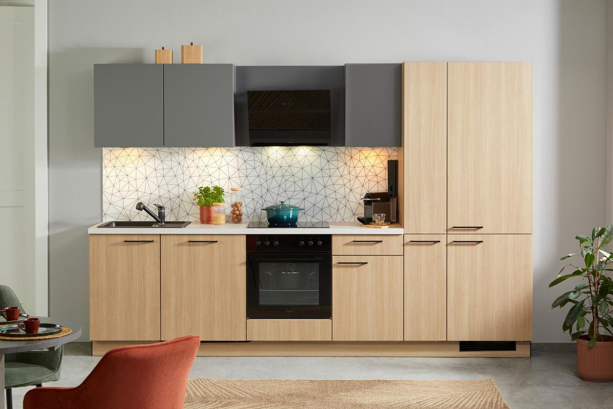 Küchenblock Plan/win - Eichefarben/Anthrazit, MODERN, Holzwerkstoff (310cm) - Express-Kuechen