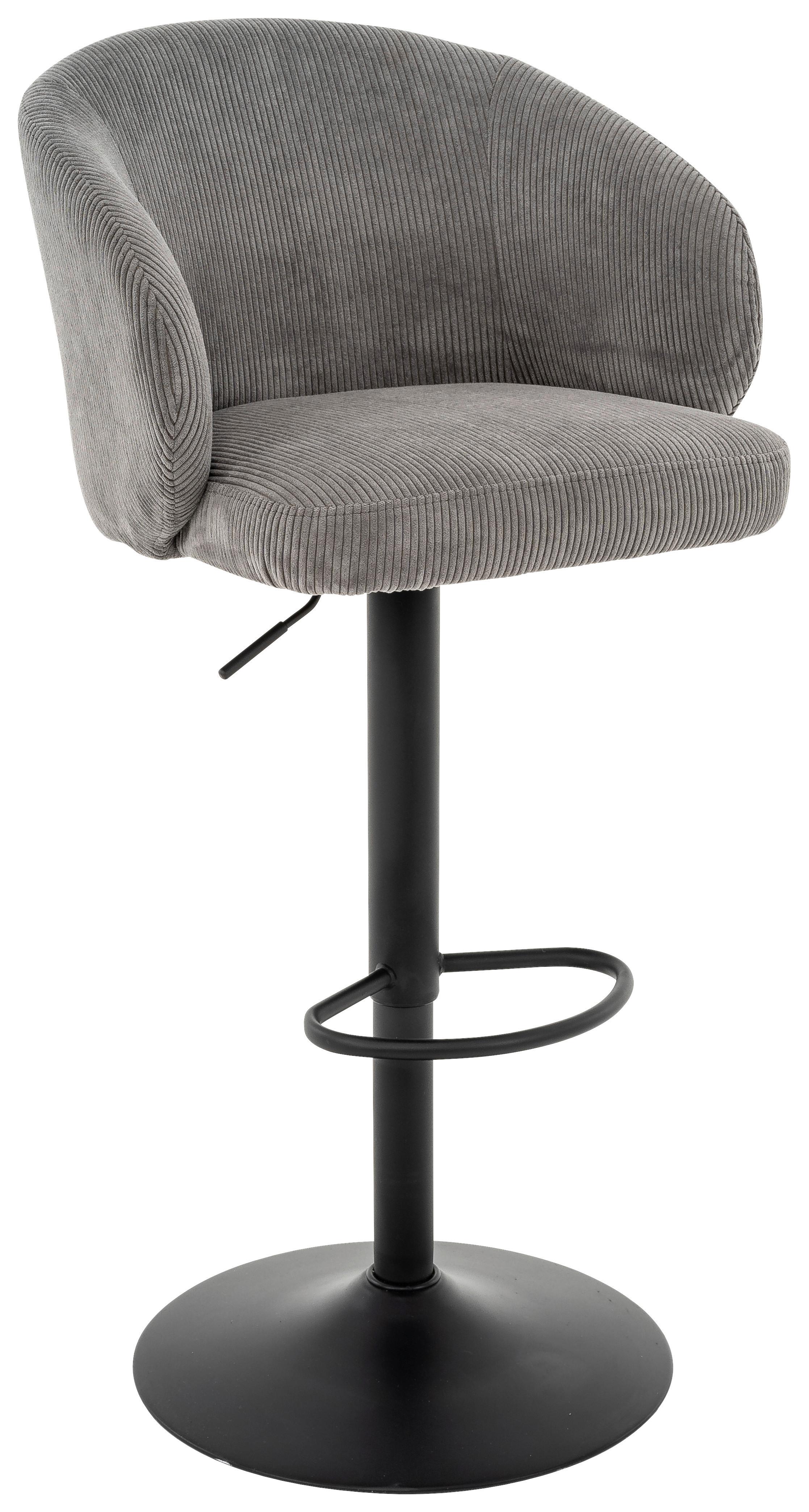 Barhocker höhenverstellbar mit Lehne Wisal Cord Grau - Schwarz/Grau, KONVENTIONELL, Textil/Metall (54/91-112/52cm) - MID.YOU