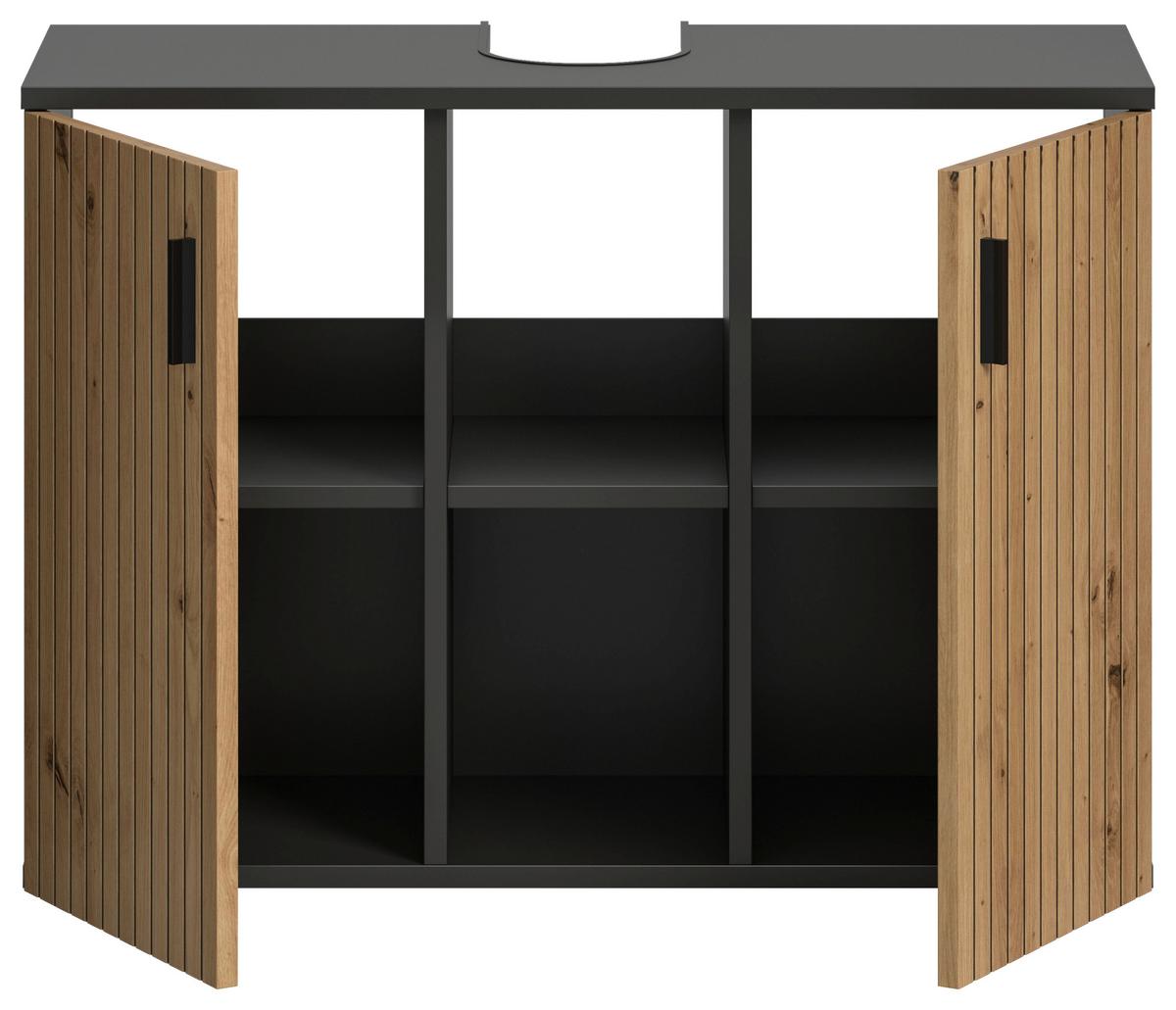 Waschbeckenunterschrank Mone Eiche Dekor B: 80cm - Schwarz/Eiche Artisan, Basics, Holzwerkstoff (80/59/30cm) - MID.YOU