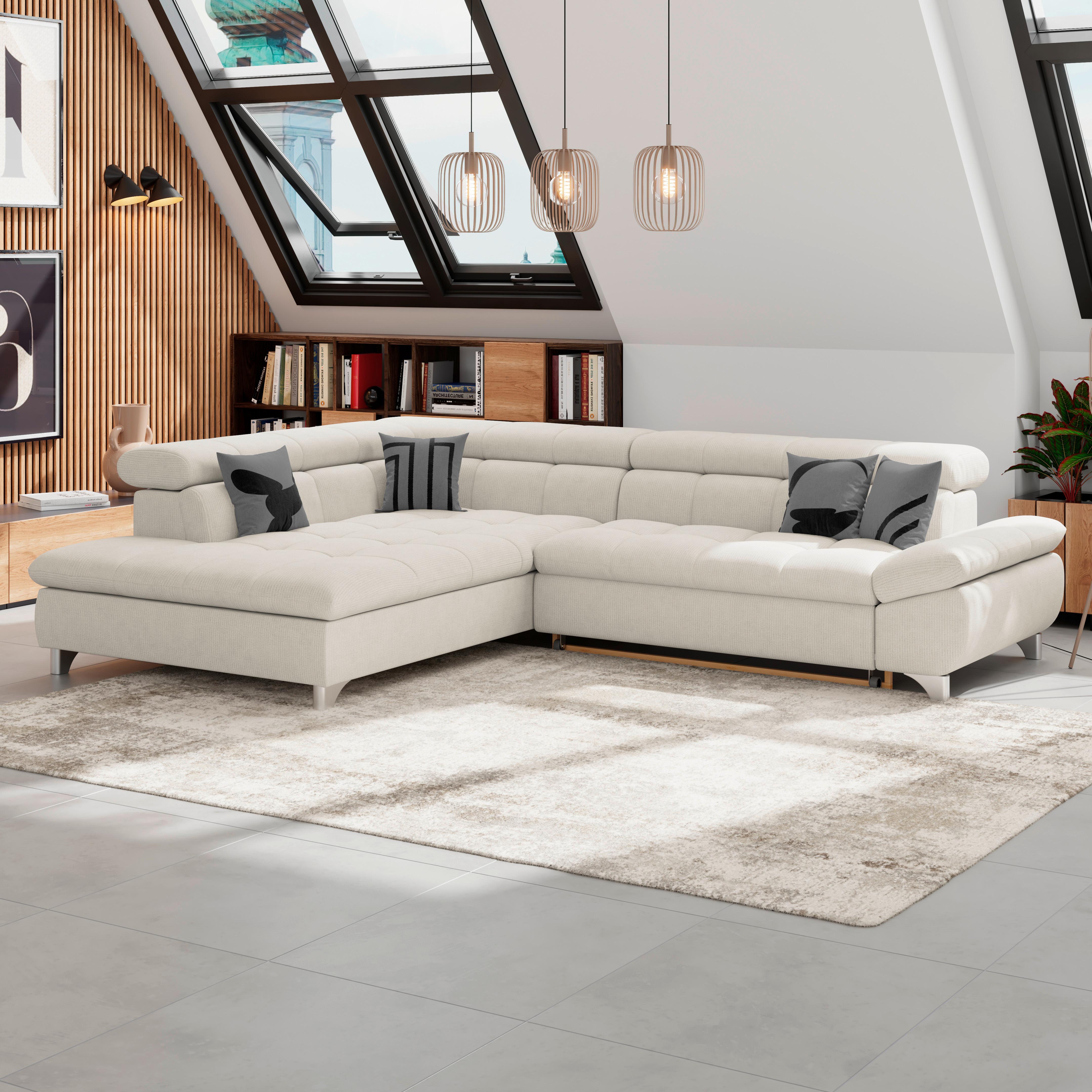 Ecksofa Gemini Beige, B: 234cm - Chromfarben/Beige, KONVENTIONELL, Textil (234/312cm)