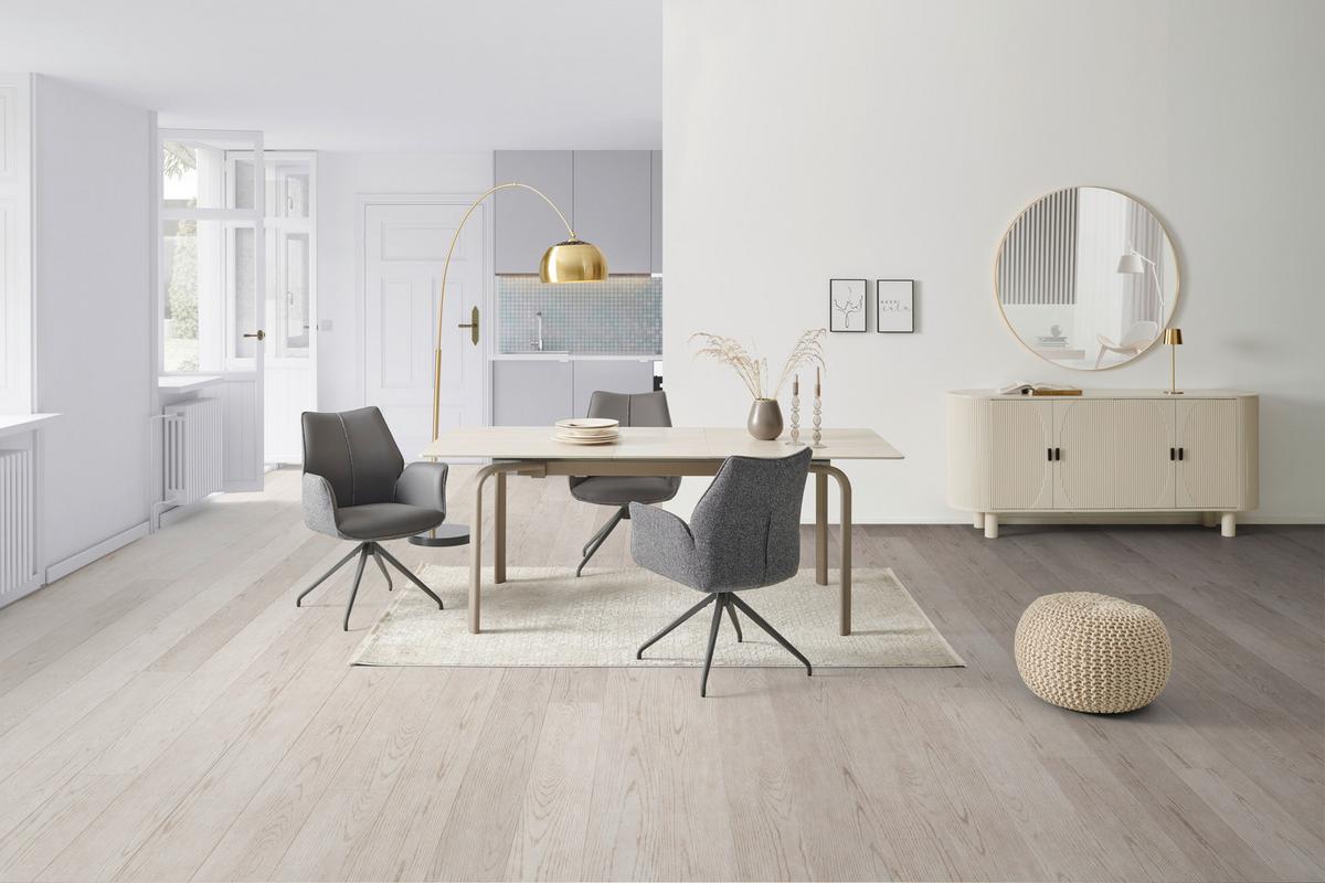 Armlehnstuhl Darcy Lederlook Grau 360° Drebhbar - Schwarz/Grau, KONVENTIONELL, Textil/Metall (61/82,5/61cm) - Livetastic