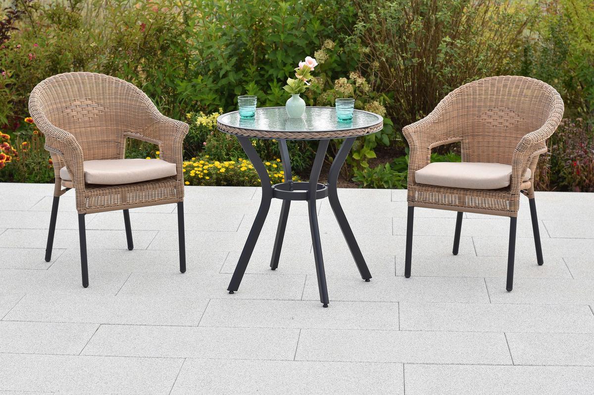 Gartenset Ravenna - Graphitfarben/Naturfarben, MODERN, Kunststoff/Textil - Gardenson