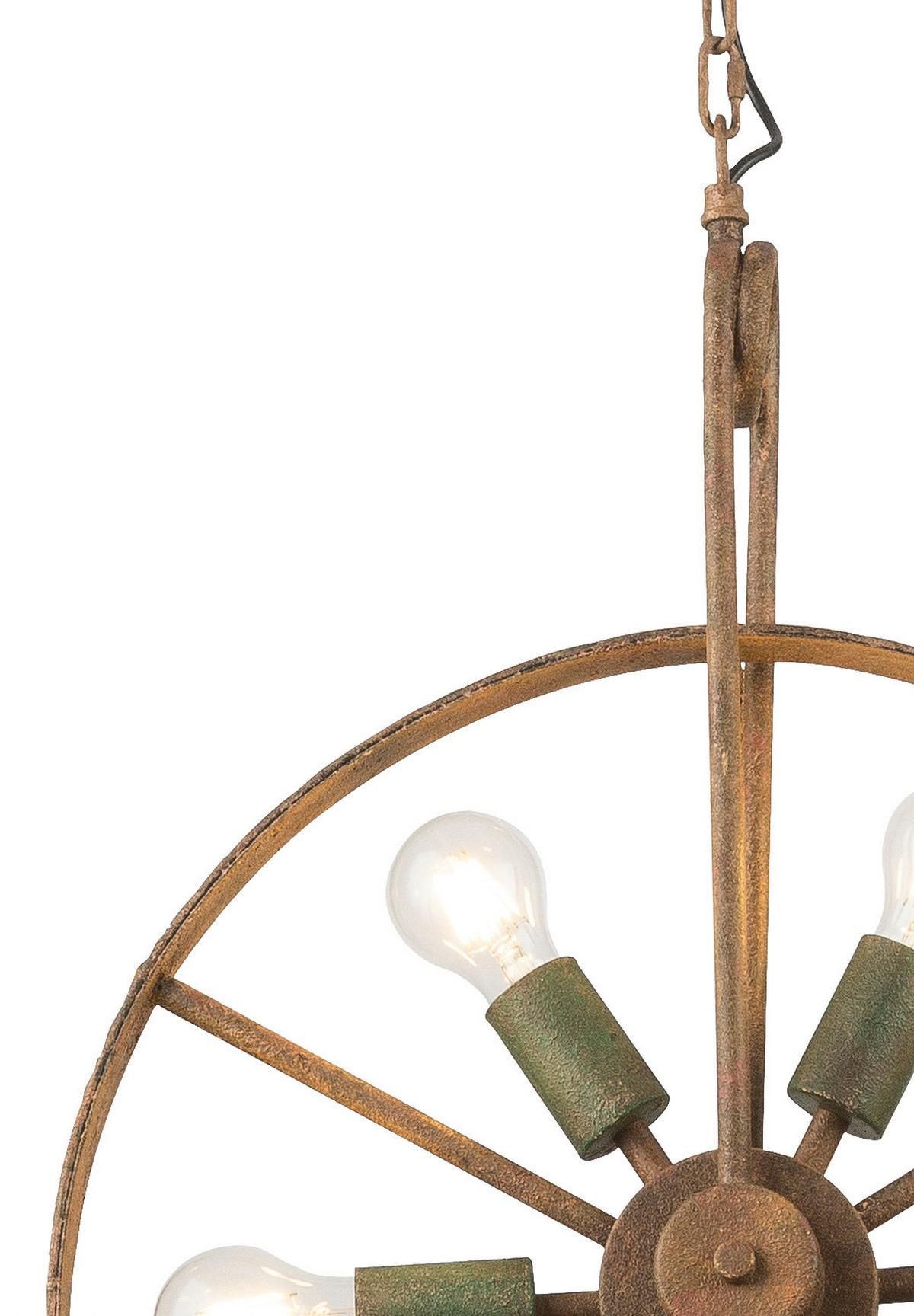 Hängeleuchte Maja H: 133 Cm 6-Flammig Im Wagenrad-Design - Rostfarben/Grün, ROMANTIK / LANDHAUS, Metall (50/133cm) - Globo