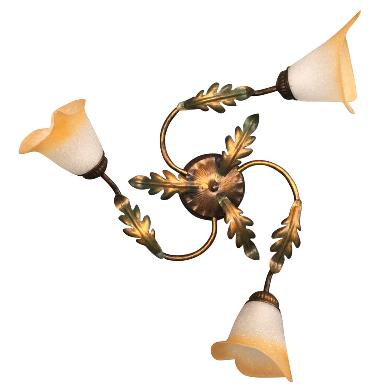 Deckenleuchte 4470/Pl3 - Bronzefarben/Olivgrün, Natur, Glas/Metall (50/50/20cm)