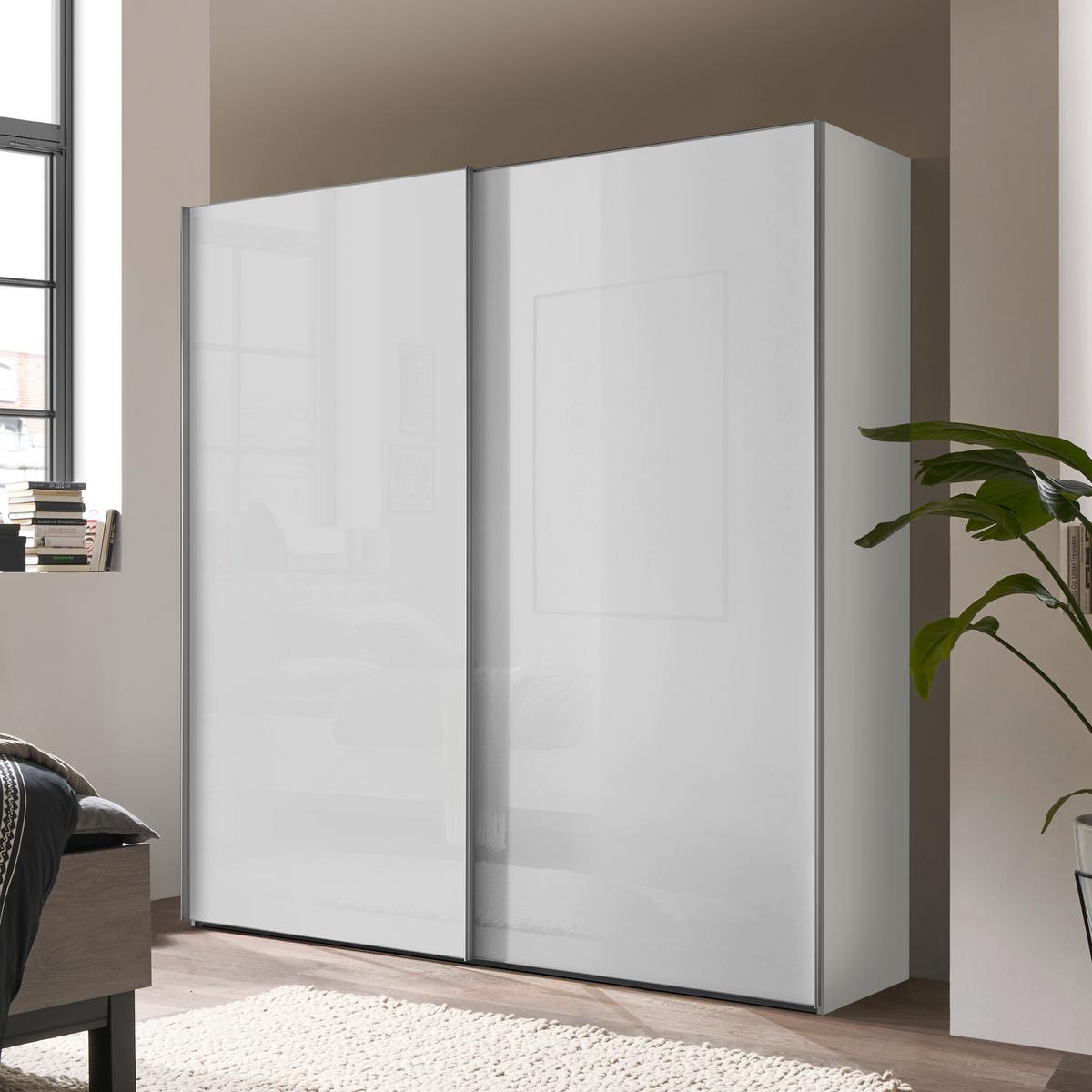 Šatníková skriňa LUMOS, šírka 200 cm - biela/hliníková, Konventionell, kov/kompozitné drevo (200/222/68cm)