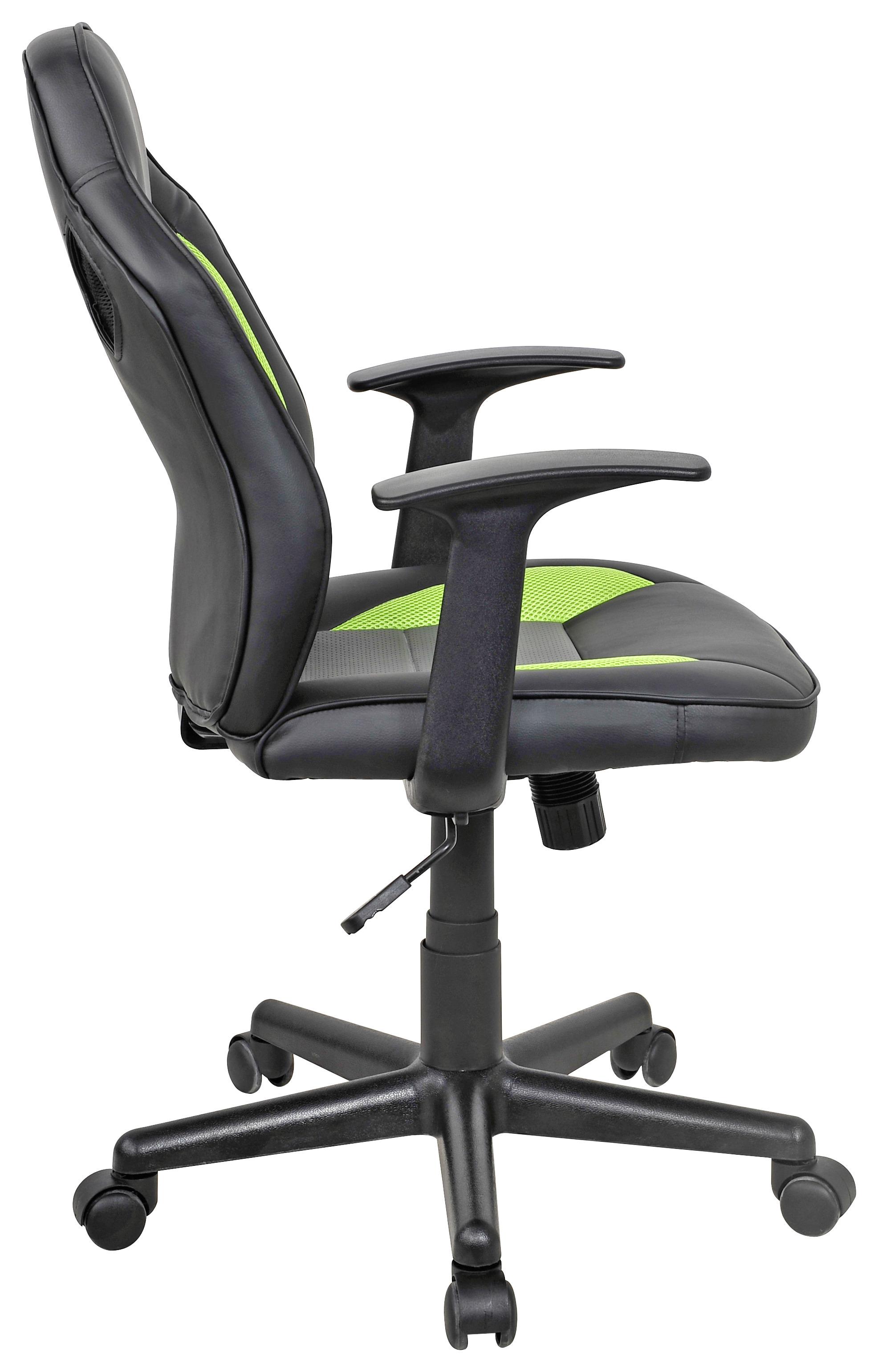 Bürostuhl Billy mit Armlehnen Lederlook Schwarz/Grau/Grün