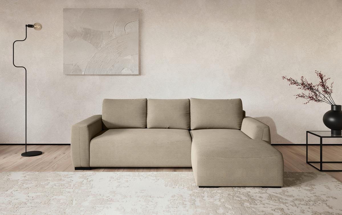 Ecksofa mit Bettfunktion Giro Cord braun, B: 252cm - Schwarz/Braun, Trend, Textil (252/86/170cm)