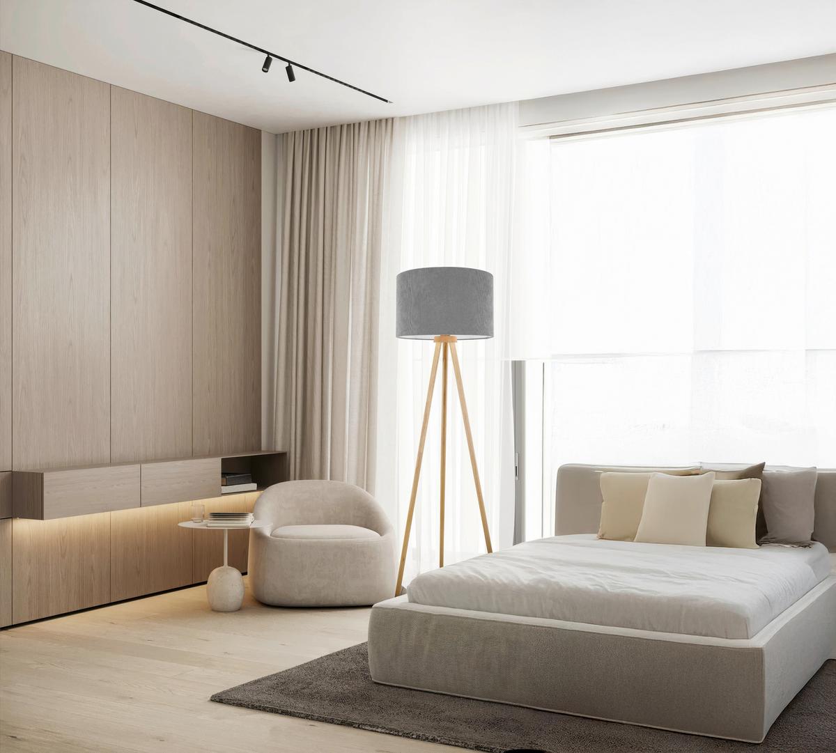 Stehleuchte Grau, Eiche - Braun/Grau, Design, Holz/Textil (61,6/152cm) - Näve