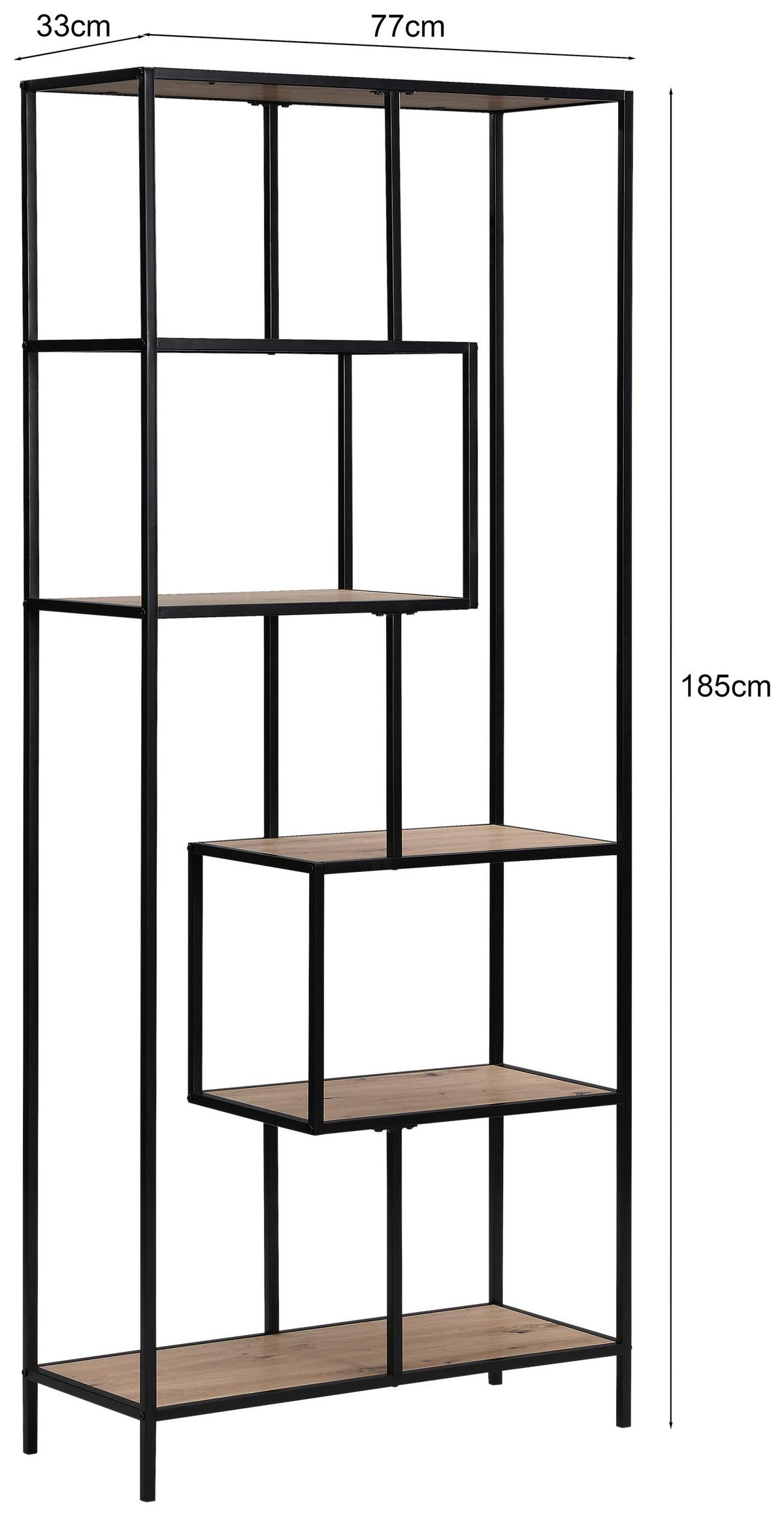 Polc Lilli 2 - natúr színű/fekete, Trend, faalapú anyag/fém (77/185/33cm)
