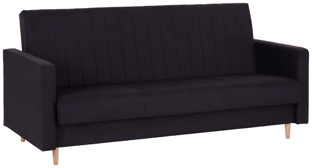 3-Sitzer-Sofa Mit Schlaffunktion Nicea Schwarz - Schwarz/Braun, MODERN, Holz/Kunststoff (210/117/75cm) - Ondega