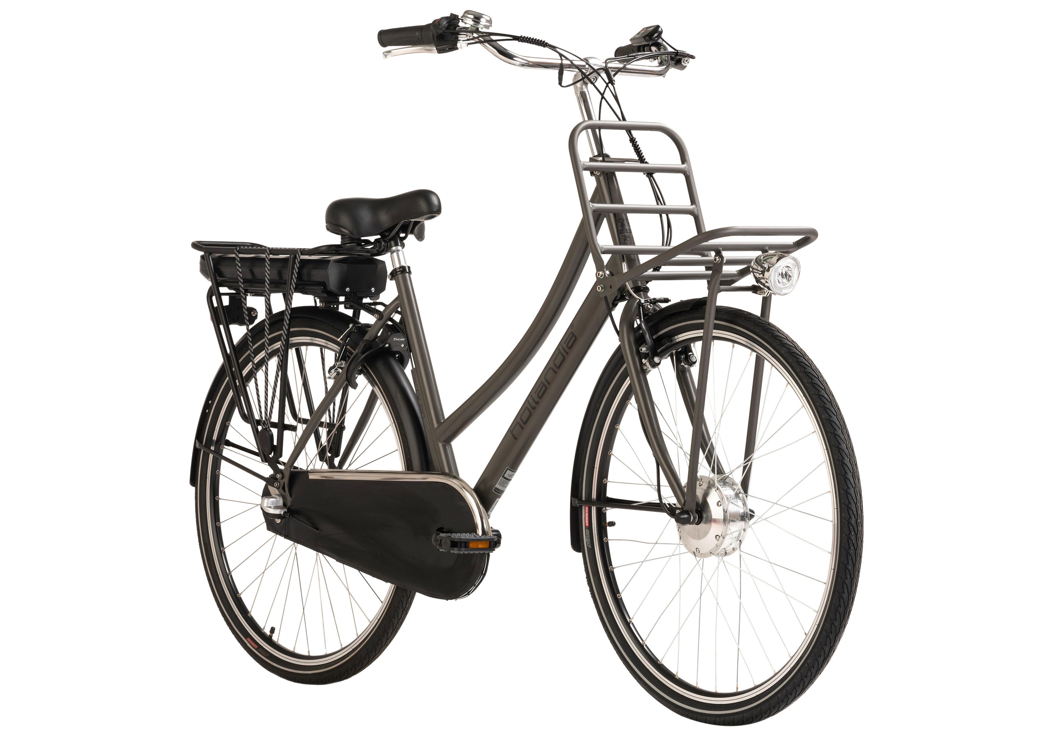 E-bike City Damen Hollandia Carry 28 Zoll 120km - Grau, Basics, Metall (180/70/100cm)