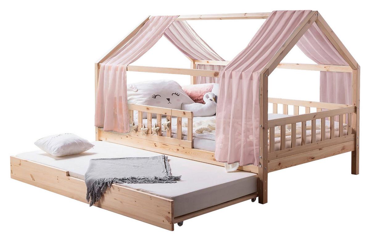 Hausbett Kim Naturfarben/Altrosa 100x200cm - Altrosa/Naturfarben, MODERN, Holz/Textil (100/200cm) - Livetastic