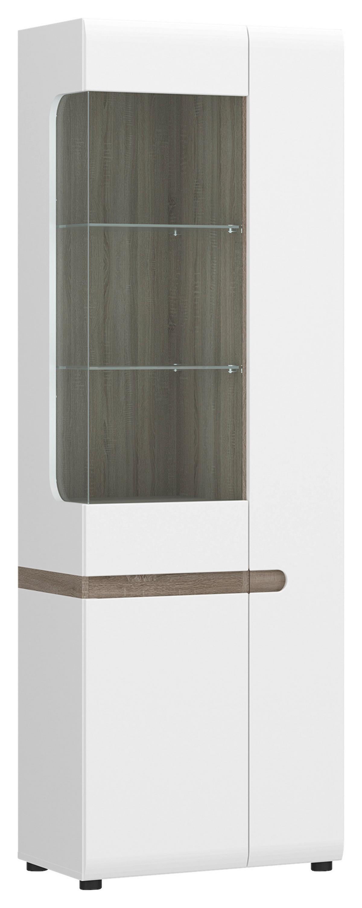 Vitrin Linate - szarvasgomba tölgy színű/magasfényű fehér, Modern, faalapú anyag/Üveg (63,9/194,5/41,9cm)