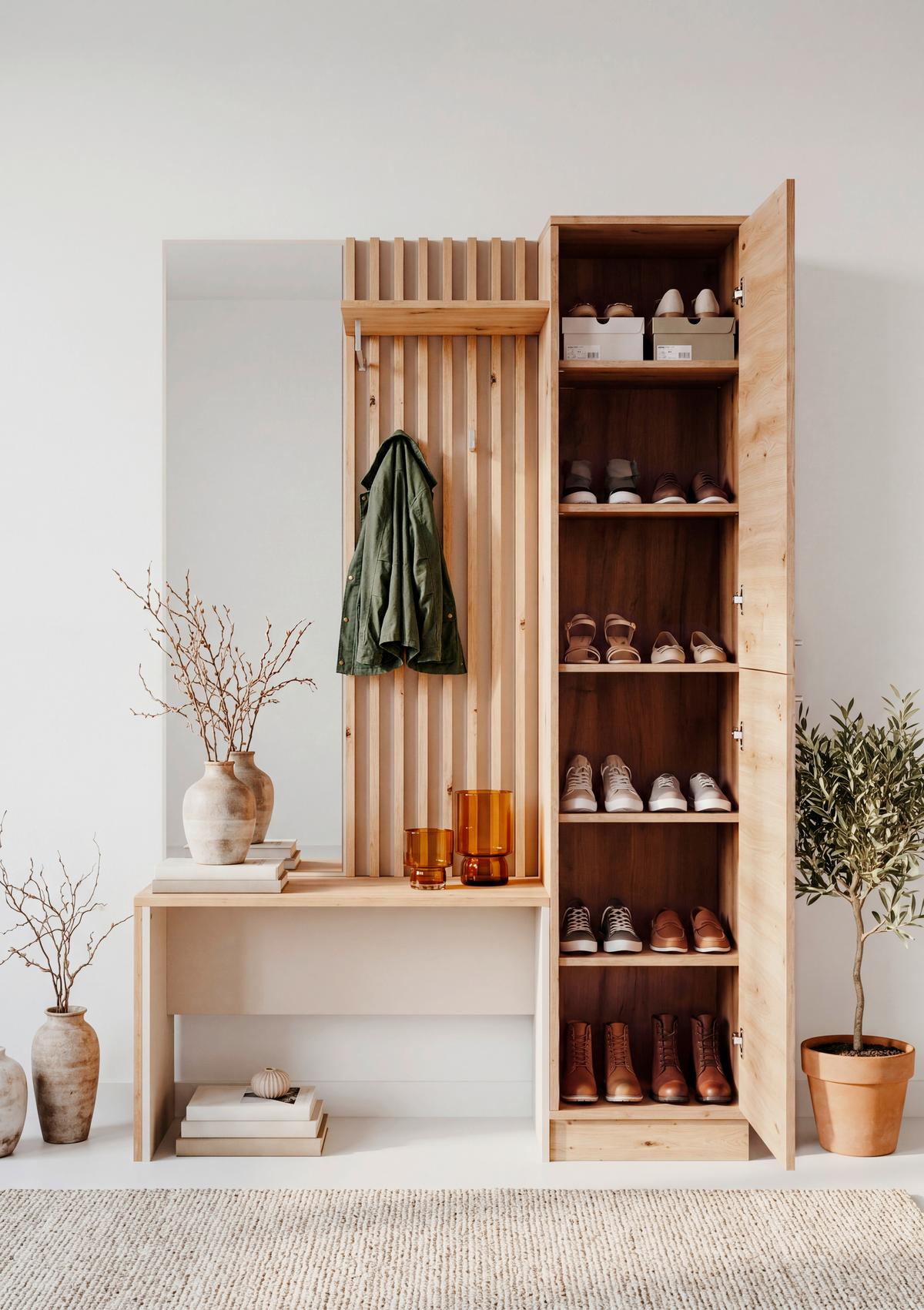 Garderobe Medan Kaschmir/Eiche Dekor B: 122cm - Kaschmir/Eiche Artisan, MODERN, Glas/Holzwerkstoff (122/190/37cm) - MID.YOU