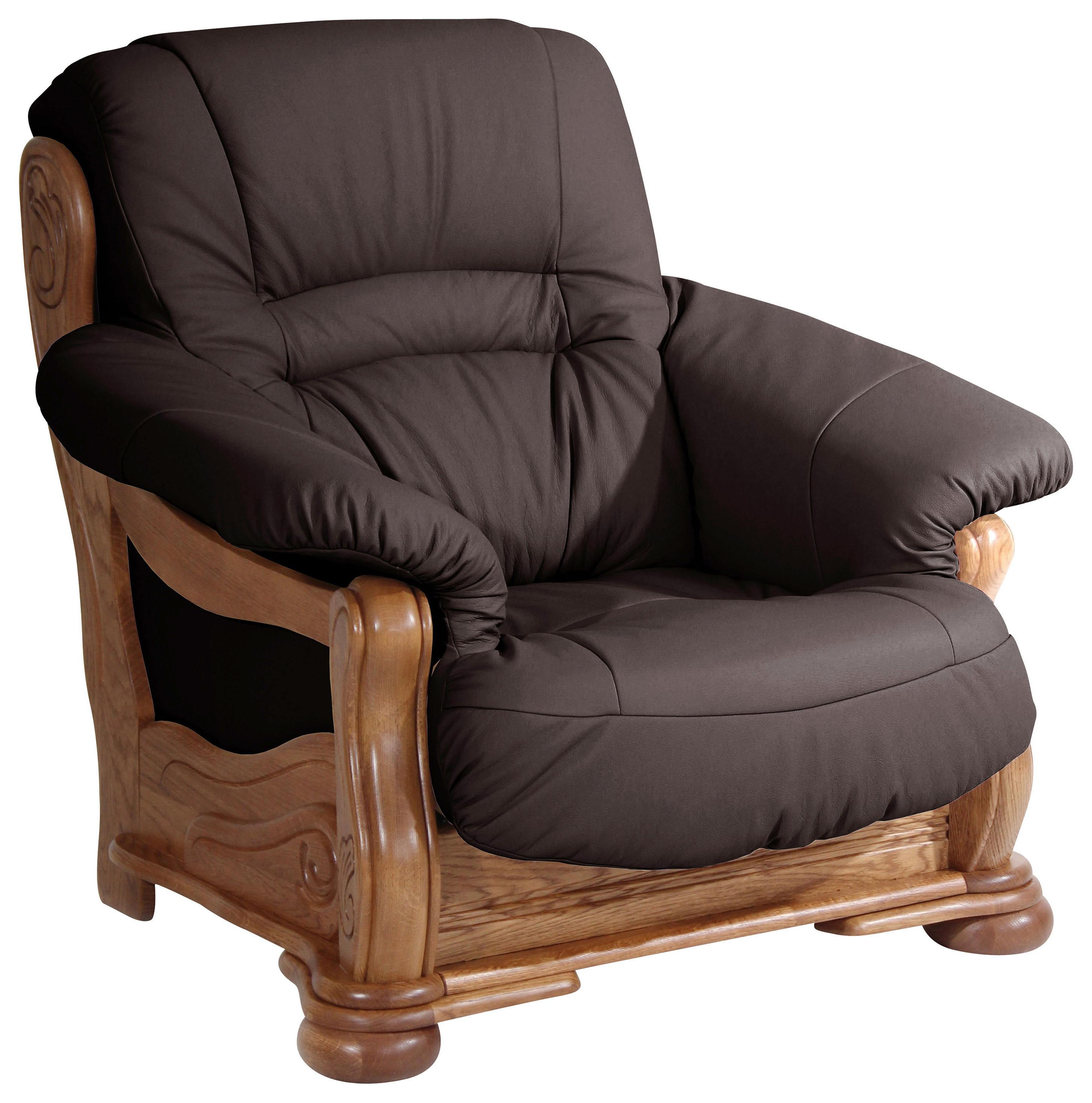 Polstersessel mit Armlehnen Tennessee Echtleder Braun - Eichefarben/Braun, LIFESTYLE, Leder/Holz (104/95/95cm) - Max Winzer