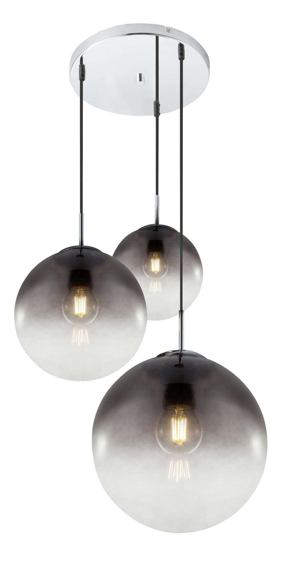 Hängeleuchte Varus H: 120 Cm 3-Flammig, Dynamisches Design - Chromfarben/Grau, Design, Glas/Metall (51/120cm) - Globo