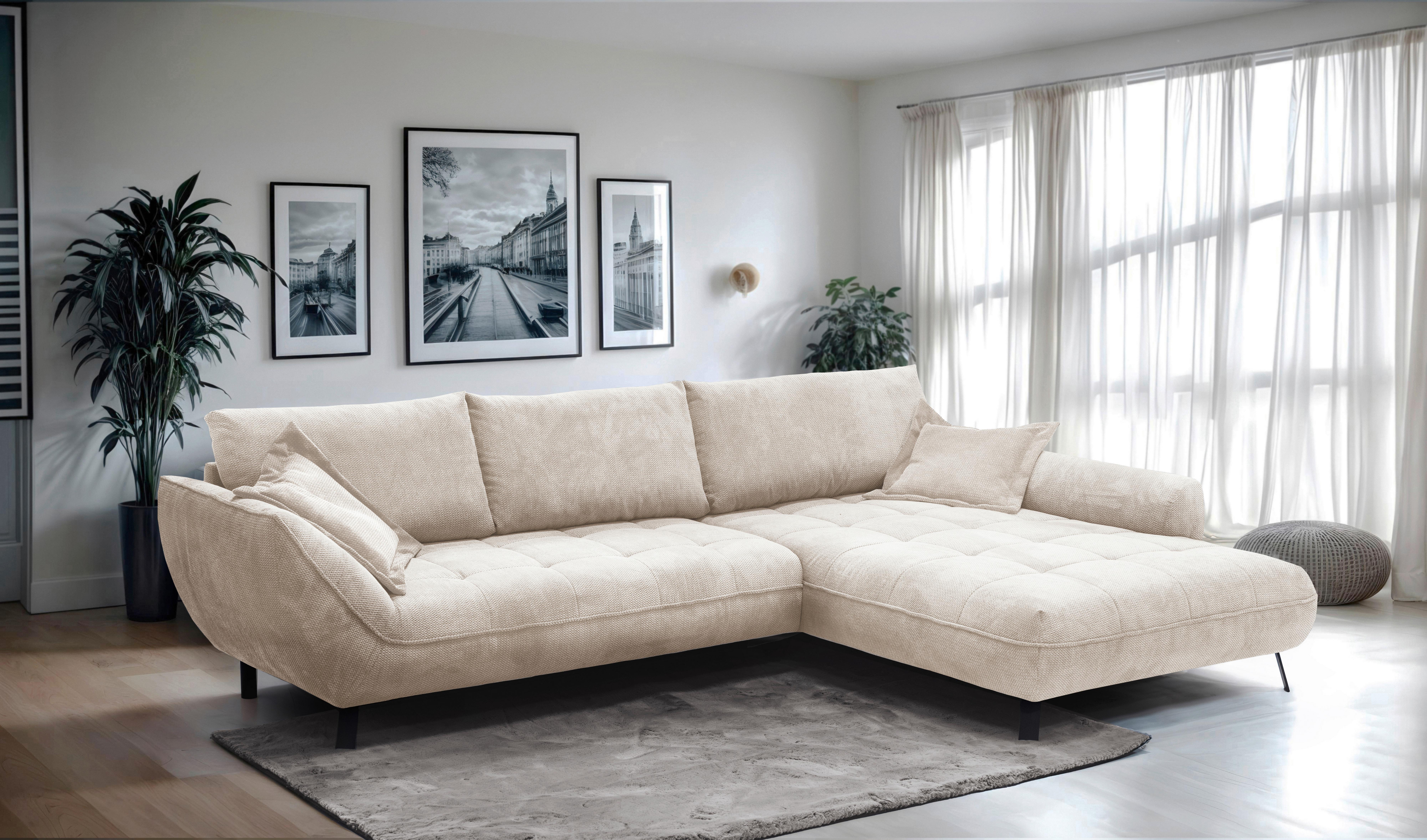 Ecksofa Biarritz, Beige Schenkel: 324x204 cm - Beige/Schwarz, Design, Textil (324/205cm) - MID.YOU