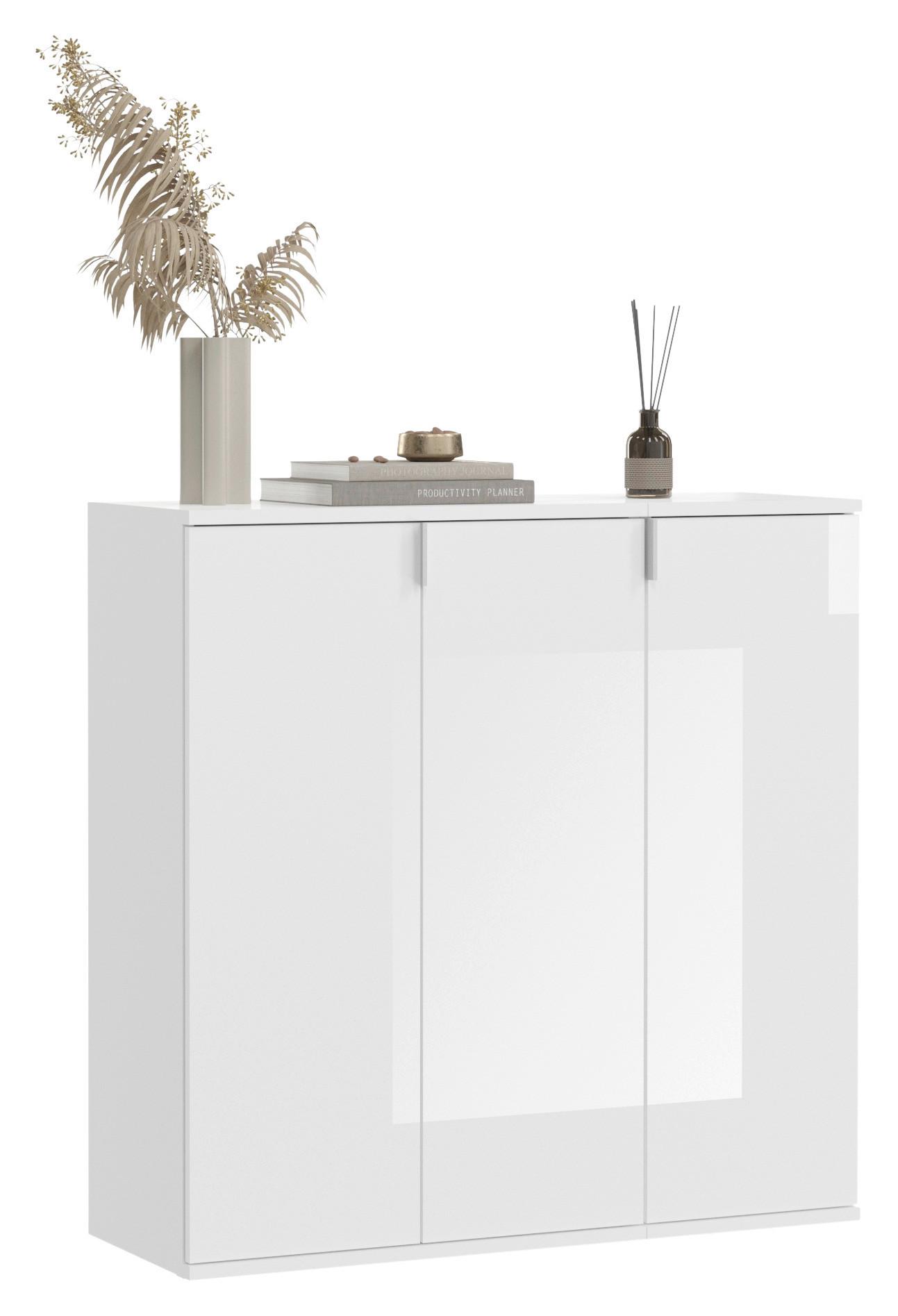 Kommode Weiß Hochglanz, B: 91 cm - Weiß Hochglanz, MODERN, Holzwerkstoff (91/99/34cm) - MID.YOU