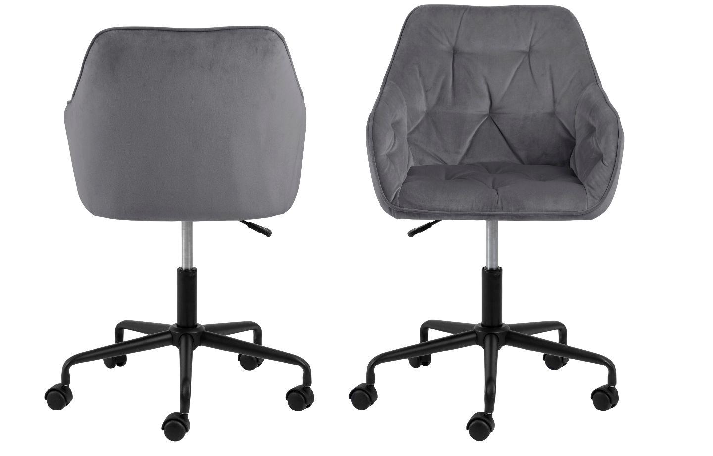 Kancelářská Židle Brooke B: Tmavěšedá, Samet - černá/tmavě šedá, Design, kov/textil (59/88,5/58,5cm)