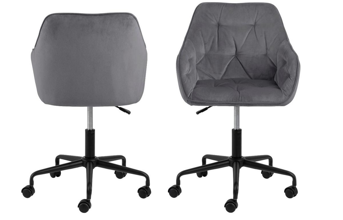 Kancelárska stolička Brooke f: tmavosivá, zamat - čierna/tmavosivá, Design, kov/textil (59/88,5/58,5cm)