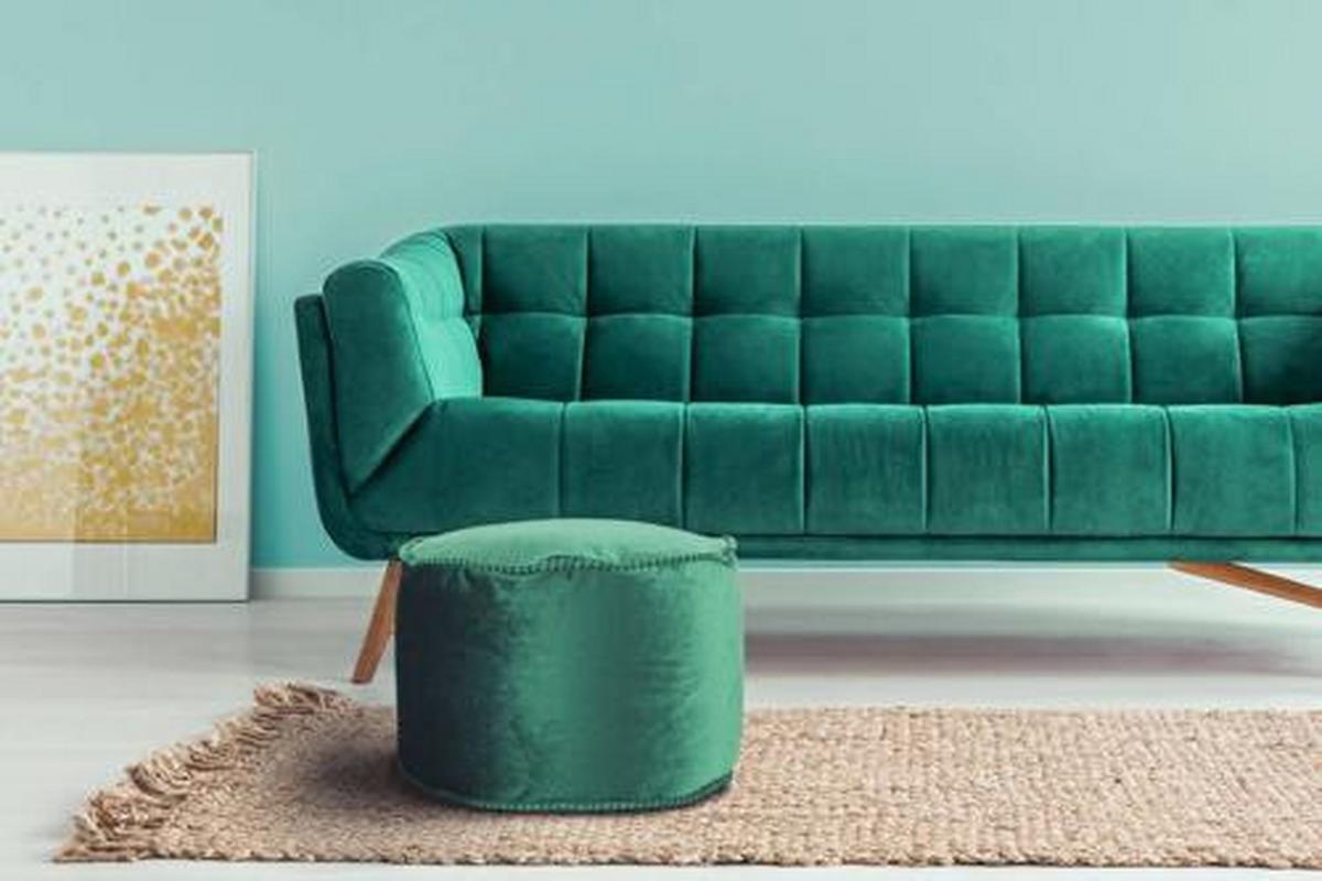 Pouf Taj Mahal DxH: 47x32 cm Samt Grün mit Reißverschluss - Grün, Basics, Textil (47/32/47cm) - Kayoom