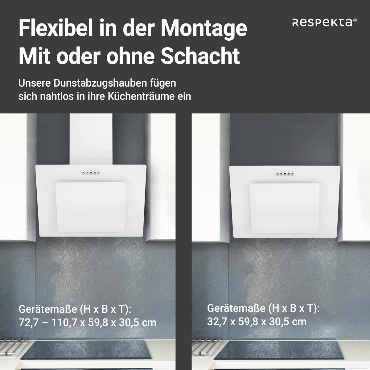 Dusntabzugshaube Leila Weiß B: 59,8 Cm, Led - Weiß, Trend, Glas/Metall (59,8/72,7-110,7/30,5cm) - Respekta