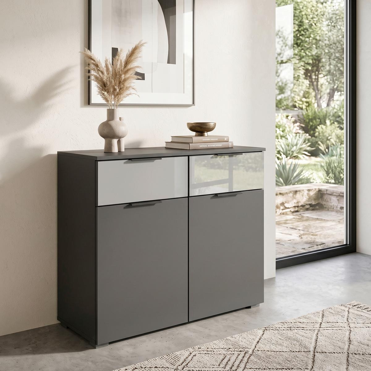 Kommode Skyla grau, 81 cm - Ahornfarben/Grau, MODERN, Glas/Holzwerkstoff (80/81/42cm) - Rauch Möbel