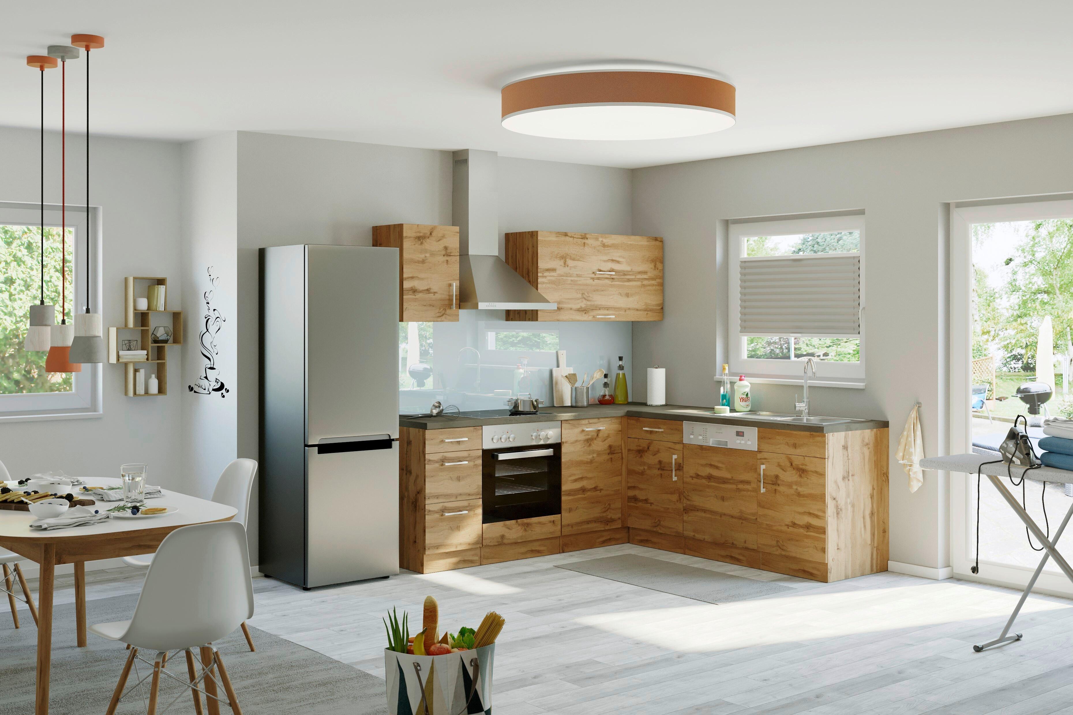 Eckküche Winkelblock Mit Geräten 210x150 Cm Eichefarben - Schieferfarben/Eiche Wotan, MODERN, Holzwerkstoff (210/210cm) - Held