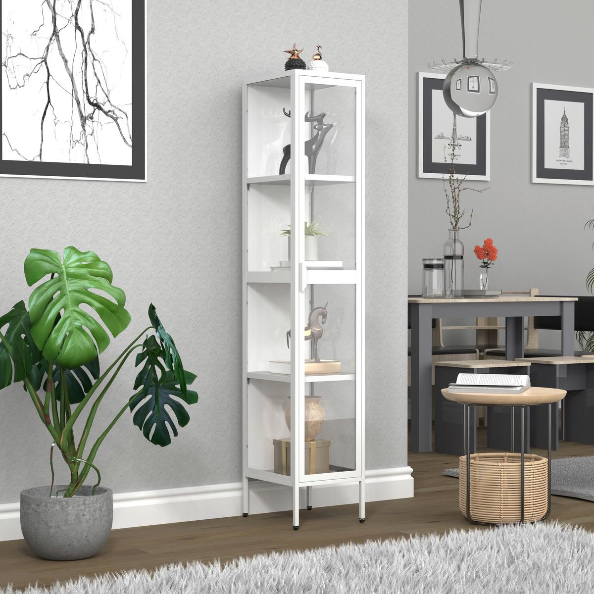 VITRINE Floka Weiß B: 30 cm - Transparent/Weiß, Design, Glas/Metall (30/160/35cm) - MID.YOU