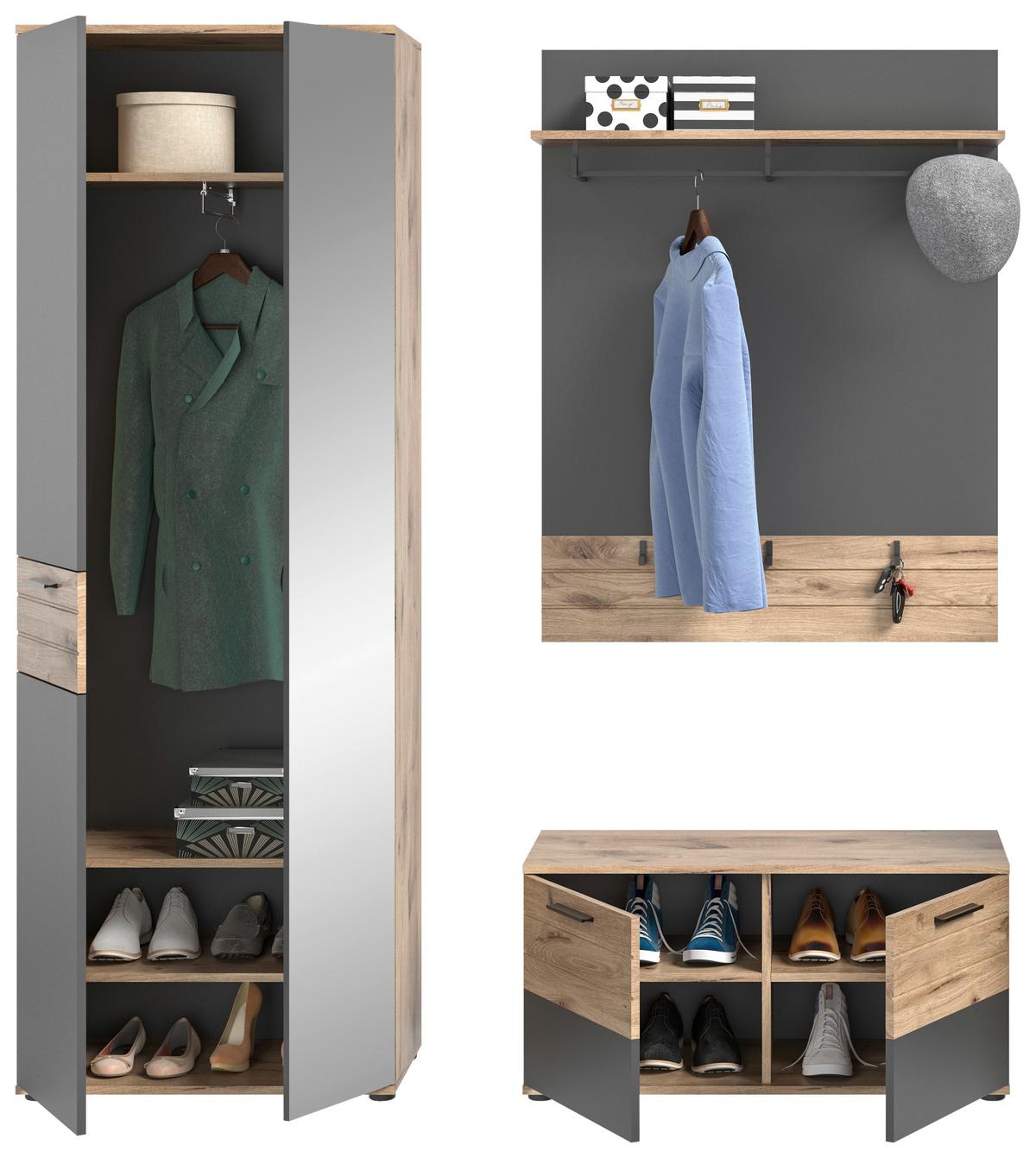 Mason B: 175 cm Nox Oak 3-teilig - Holzwerkstoff (175/200/38cm) - MID.YOU