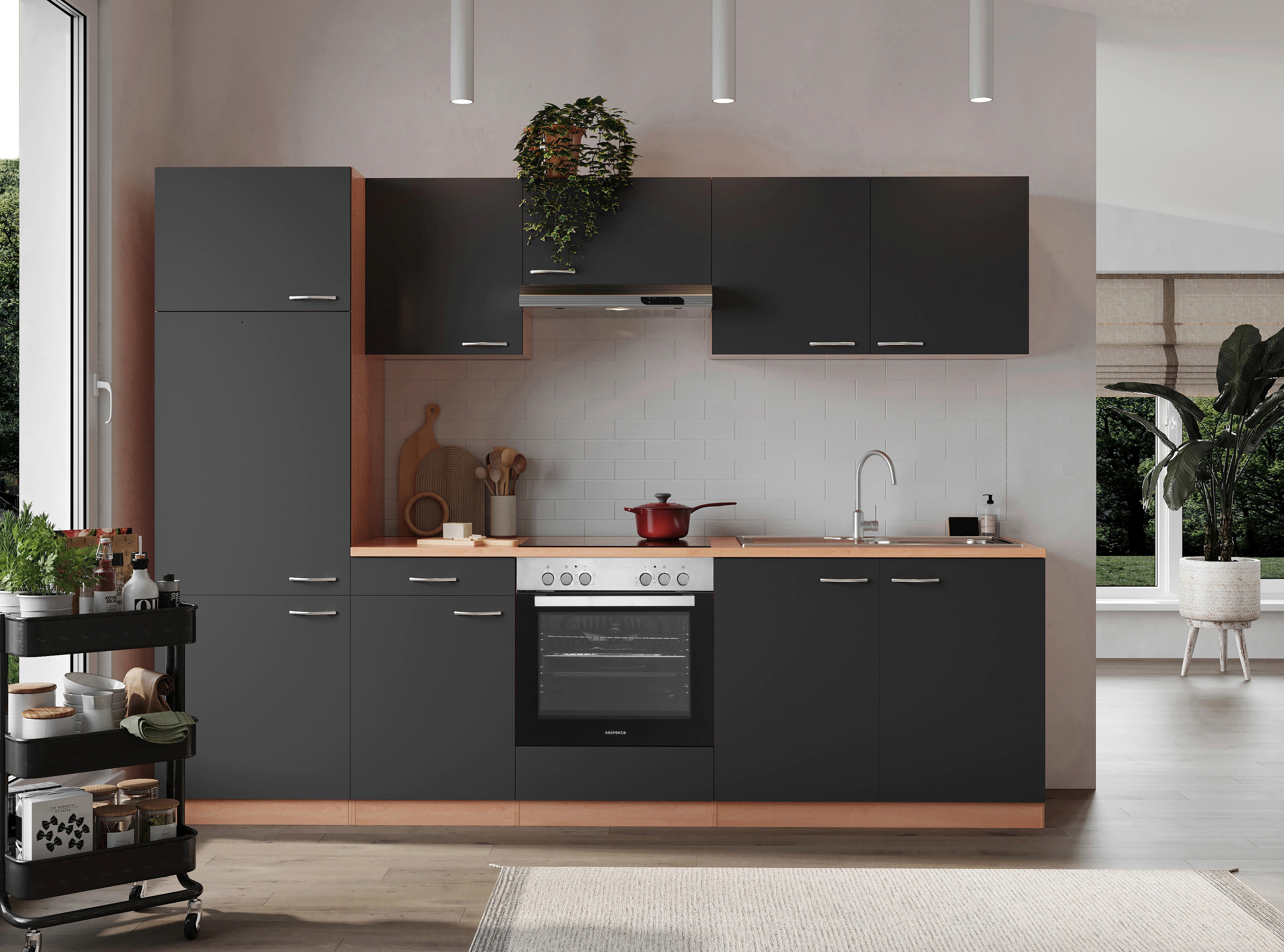 KÜCHENBLOCK GERDA KÜCHENBLOCK 270 CM - Buchefarben/Grau, Basics, Holzwerkstoff (270cm) - Respekta