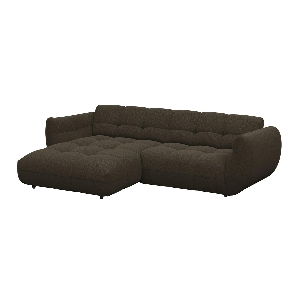 Rohová sedačka PANDA, levá, hnědá žinylka - tmavě hnědá/černá, Trend, textil/plast (178/280cm)