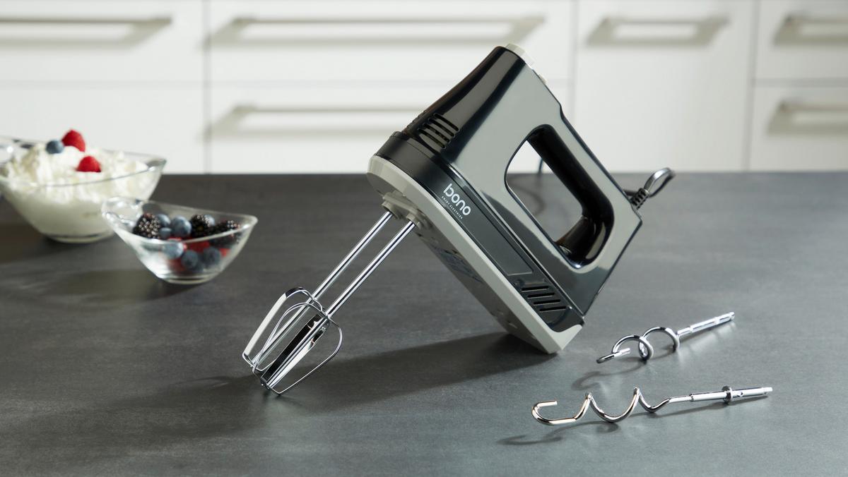 Handmixer Mona Grau/Schwarz 300 W mit Quirl und Knethaken - Schwarz/Grau, KONVENTIONELL, Kunststoff/Metall (18,3/7/25cm) - Bono
