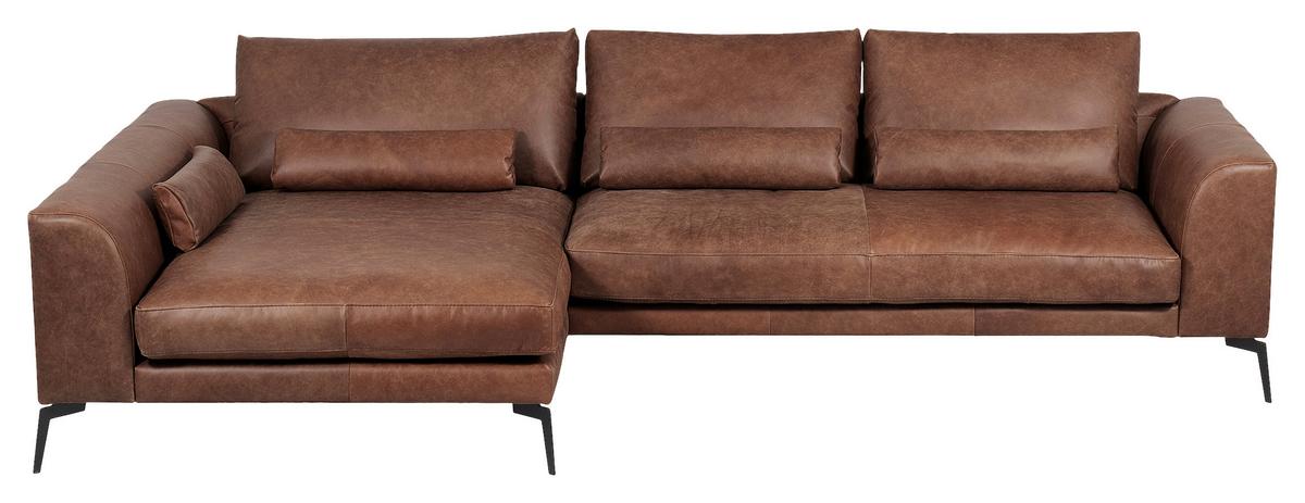 Ecksofa Berlin Braun S: 172 cm - Schwarz/Braun, Design, Leder (172/313cm) - Livetastic