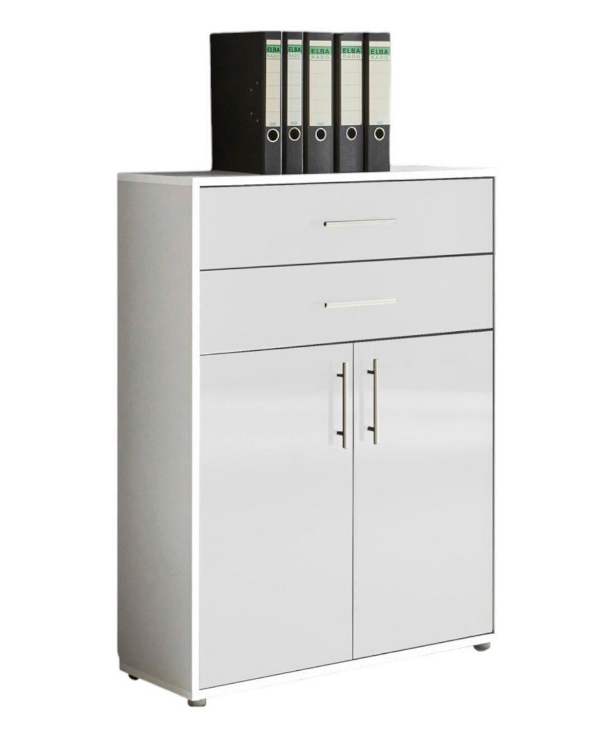 Aktenschrank Office Edition Grau/weiß Hg, B: 84,4 Cm - Weiß Hochglanz/Grau, MODERN, Holzwerkstoff (84,4/227,2/33cm) - MID.YOU