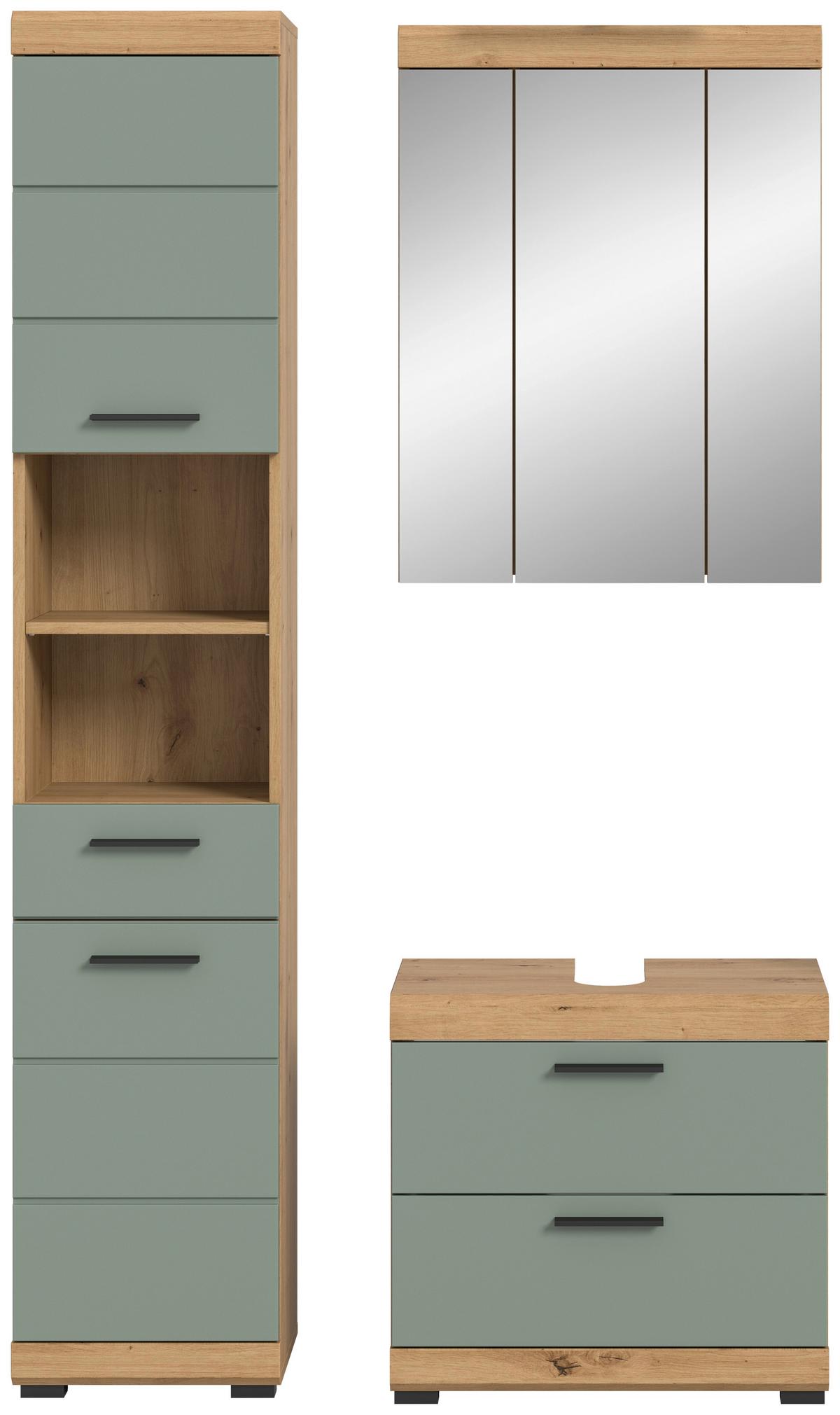 Badezimmer Scout Salbeigrün/eiche D. B: 97 Cm - Salbeigrün/Schwarz, MODERN, Glas/Holzwerkstoff (97cm) - MID.YOU