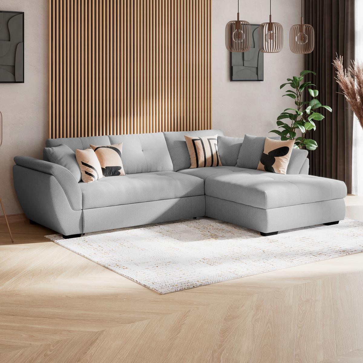 Rohová sedačka BERISSO, pravá, svetlosivá tk. VINCI - čierna/svetlosivá, Konventionell, textil (278/187cm) - Ondega