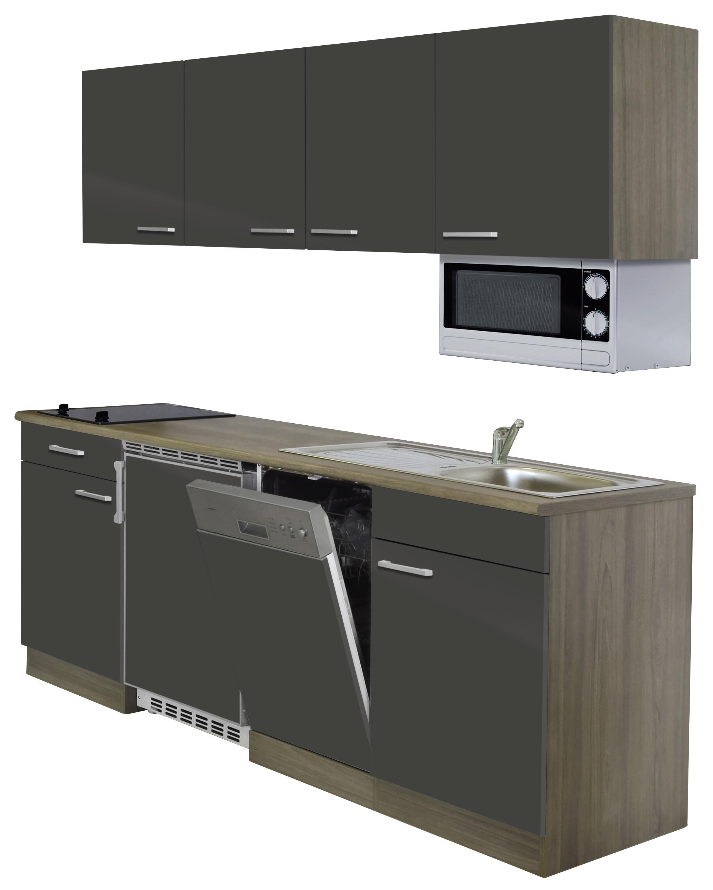 Küchenzeile Economy mit Geräten 195 cm Grau/Eiche Dekor Modern - Eichefarben/Grau, Basics, Holzwerkstoff (195cm) - Respekta