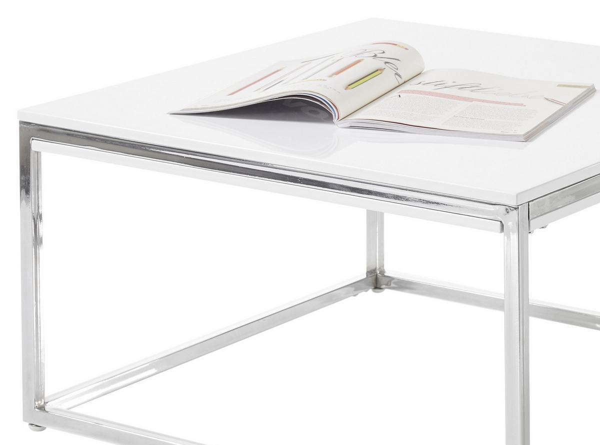 Couchtisch Reno, Weiß/chromfarben - Chromfarben/Weiß, Design, Holzwerkstoff/Metall (70/70/40cm) - MID.YOU