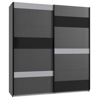 Schwebetürenschrank Monaco Graphitfarben/Schwarz B: 180cm - Hellgrau/Graphitfarben, MODERN, Glas/Holzwerkstoff (180/210/65cm) - MID.YOU