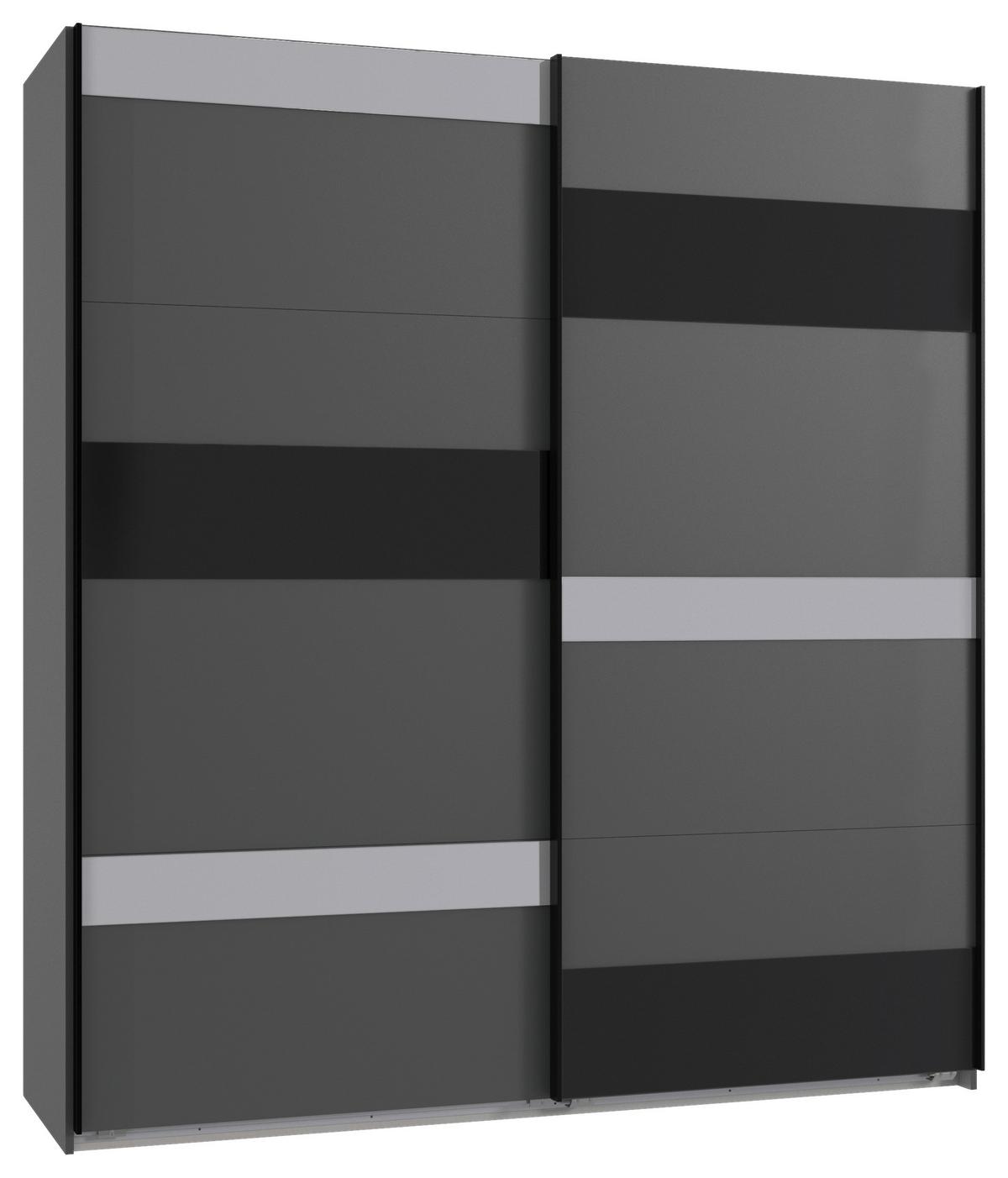 Schwebetürenschrank Monaco Graphitfarben/Schwarz B: 180cm - Hellgrau/Graphitfarben, MODERN, Glas/Holzwerkstoff (180/210/65cm) - MID.YOU